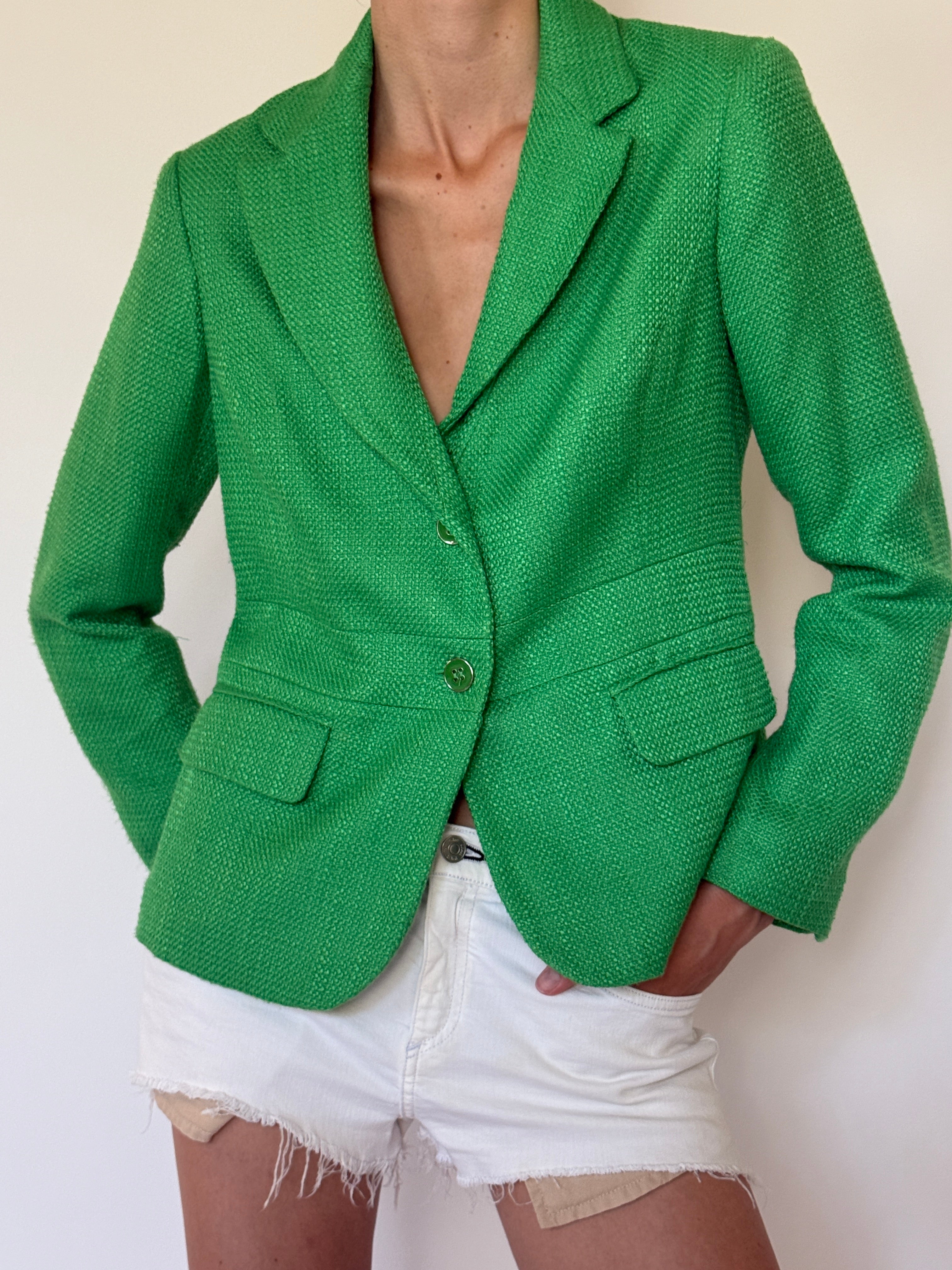 Vintage Tailored Textured Blazer Green 7069