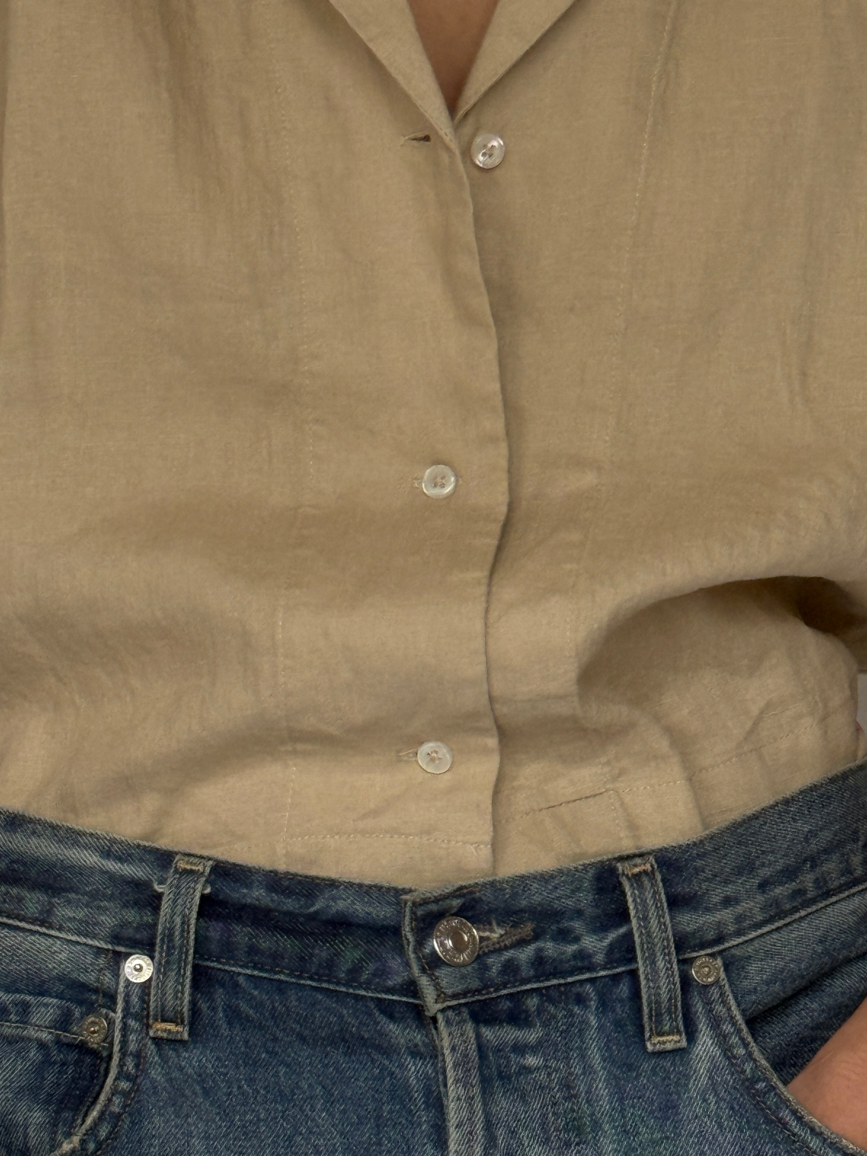 Vintage short-sleeve linen top beige 6064