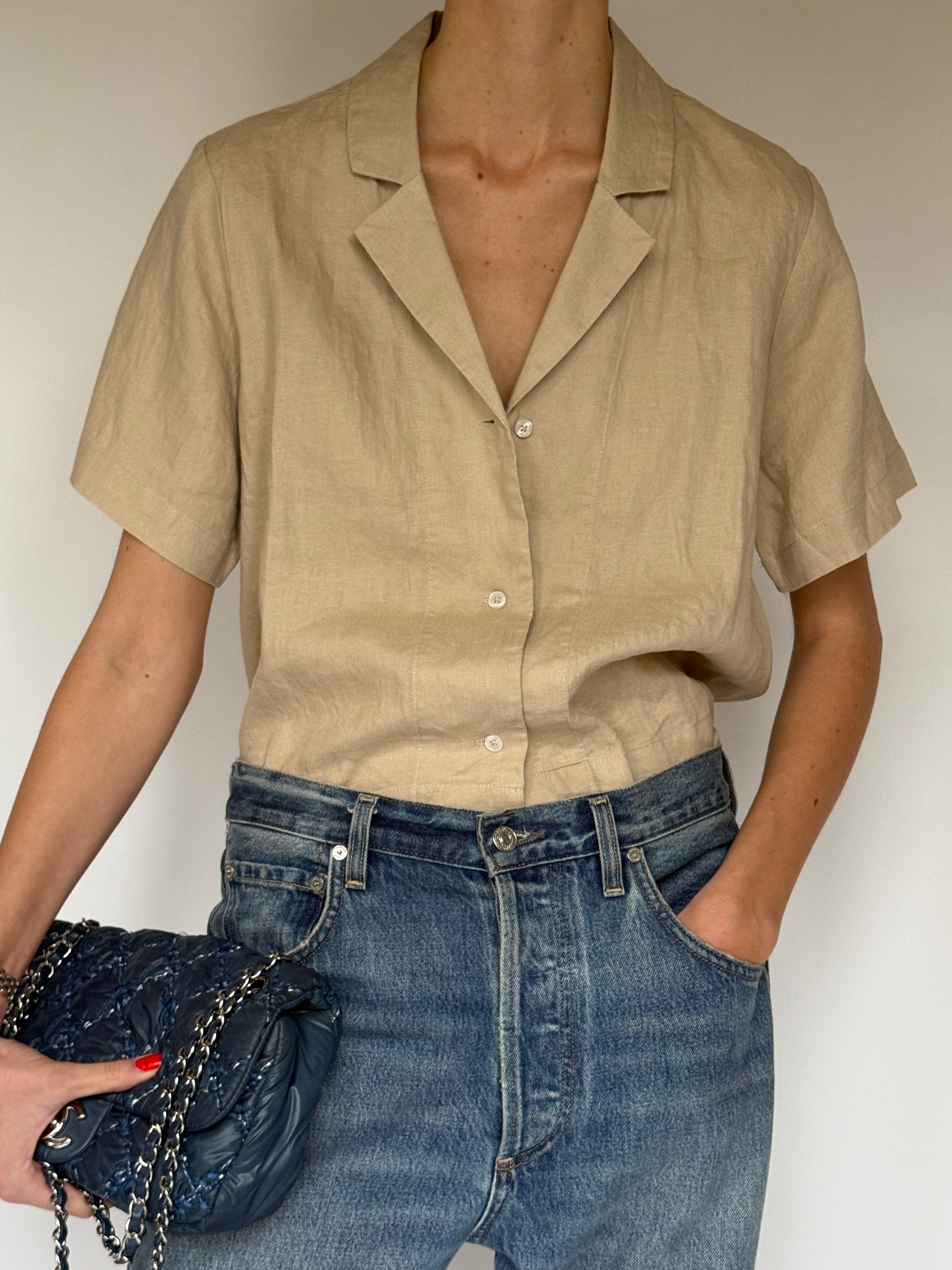Vintage short-sleeve linen top beige 6064