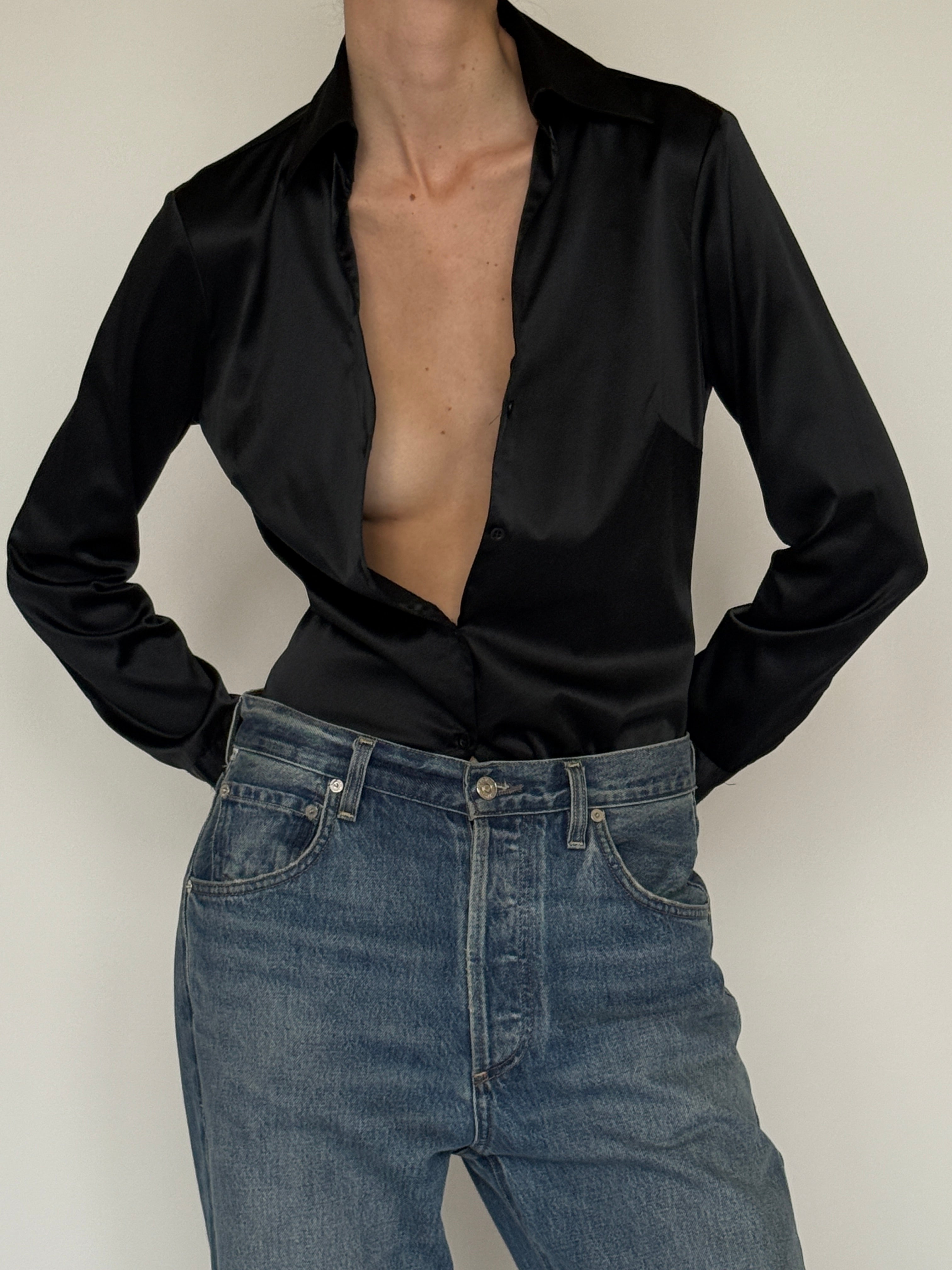 Vintage black button-up blouse button detail