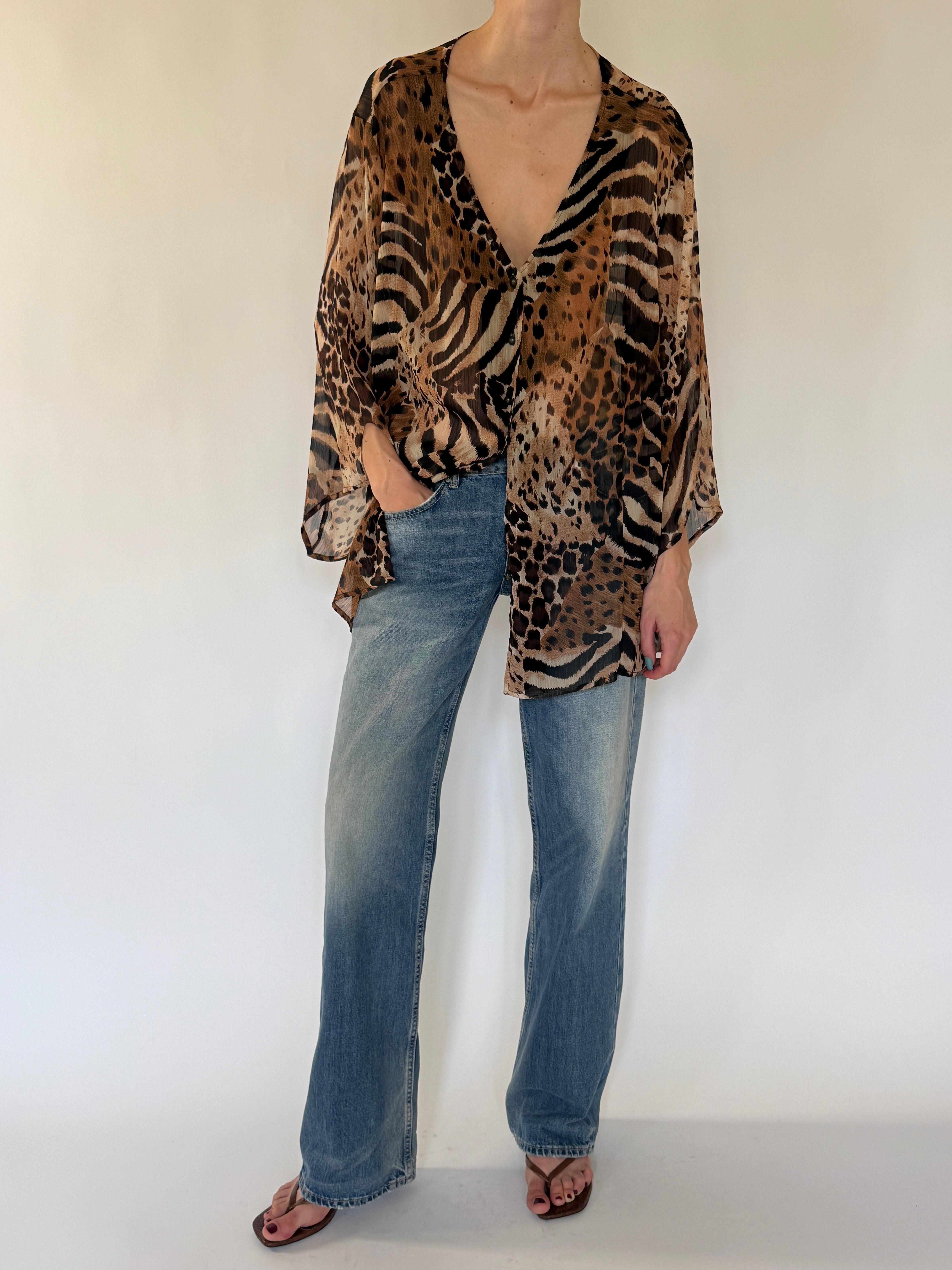 Vintage lightweight animal print blouse detail