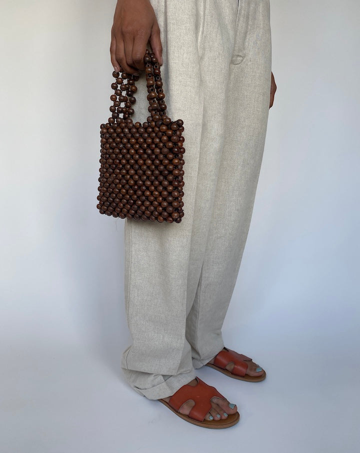 VINTAGE BROWN BEADED HANDBAG