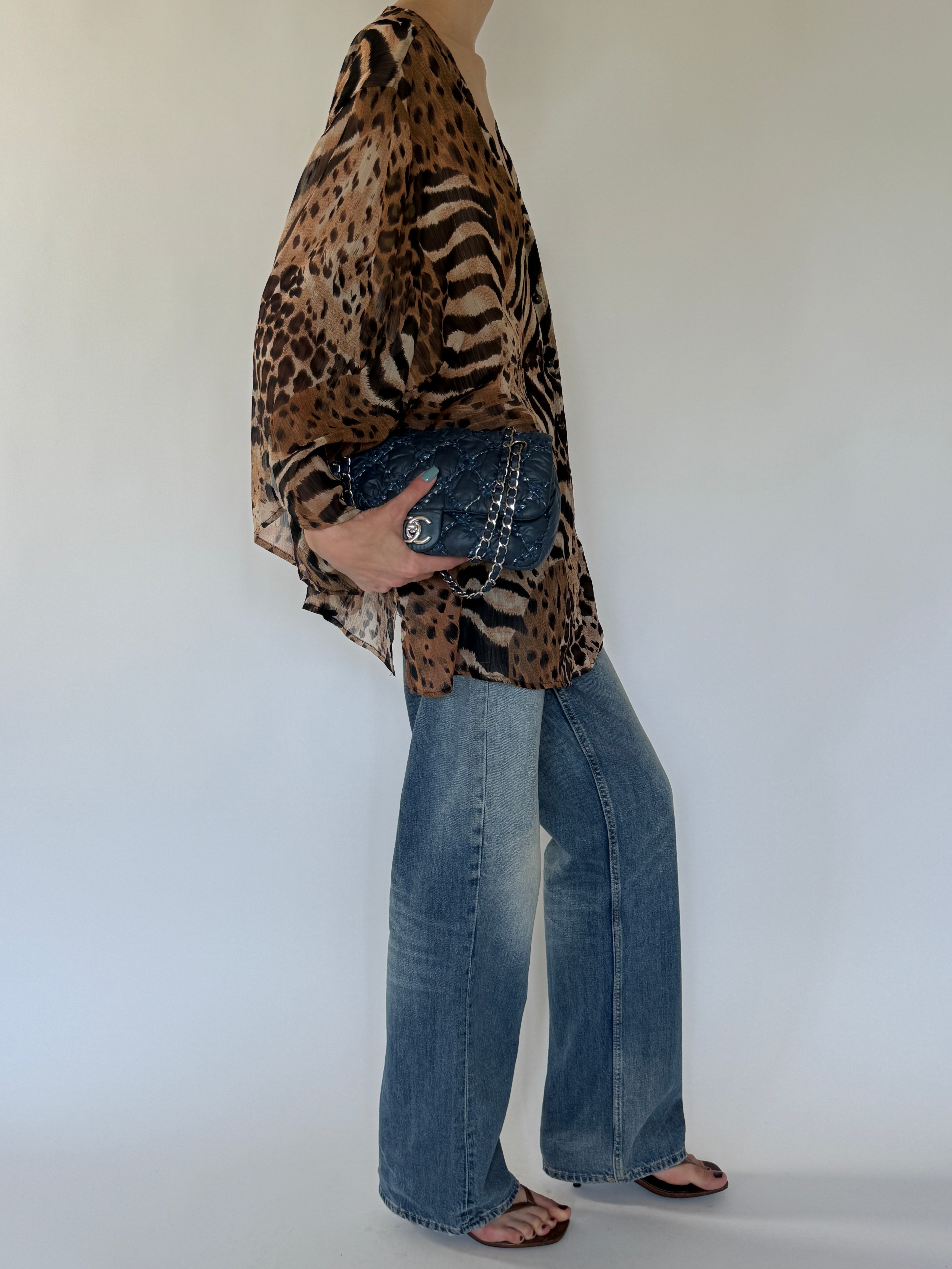 Vintage oversized animal print blouse side angle