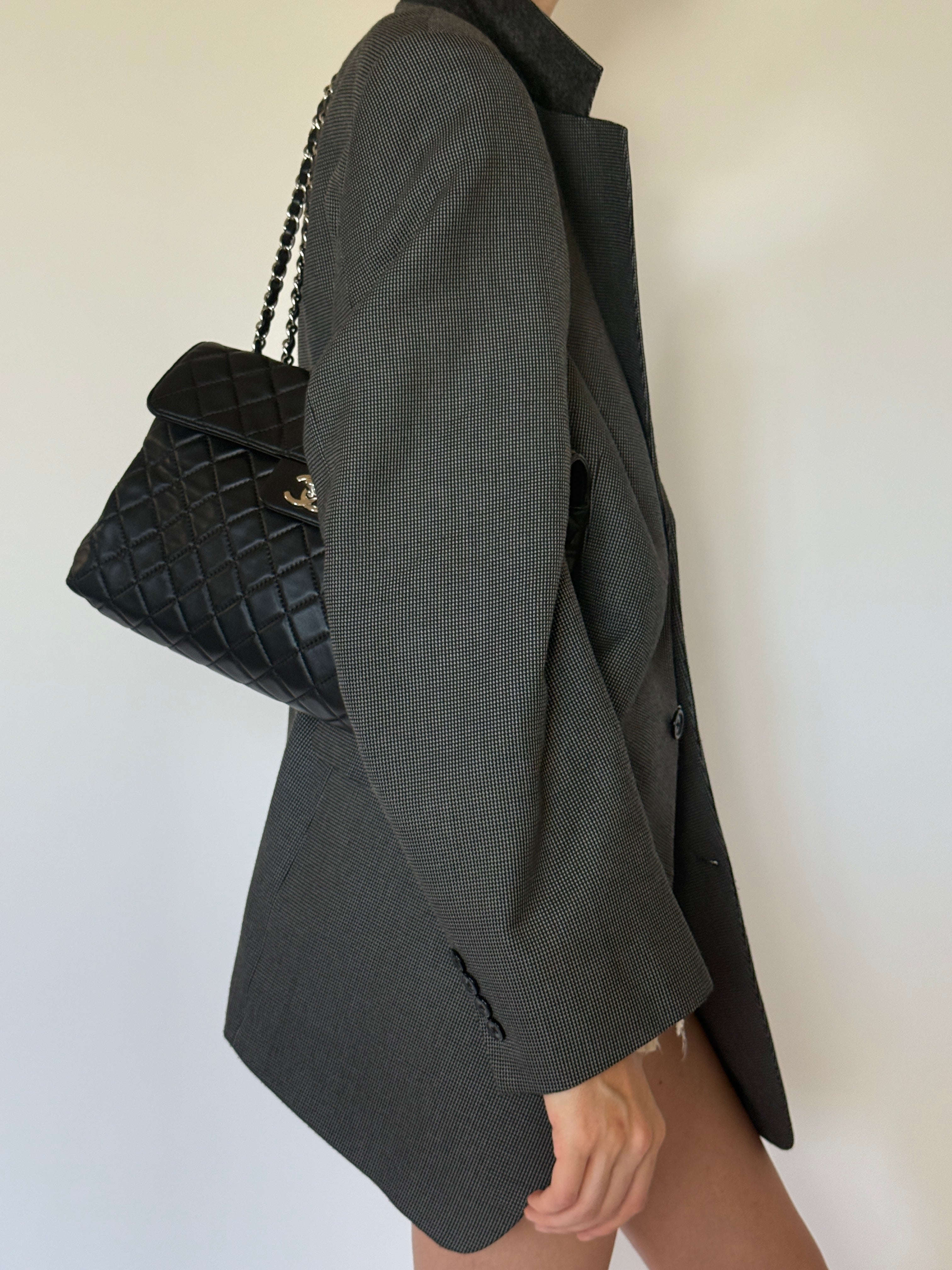 Vintage Structured Minimal Blazer Black And Cream 7140