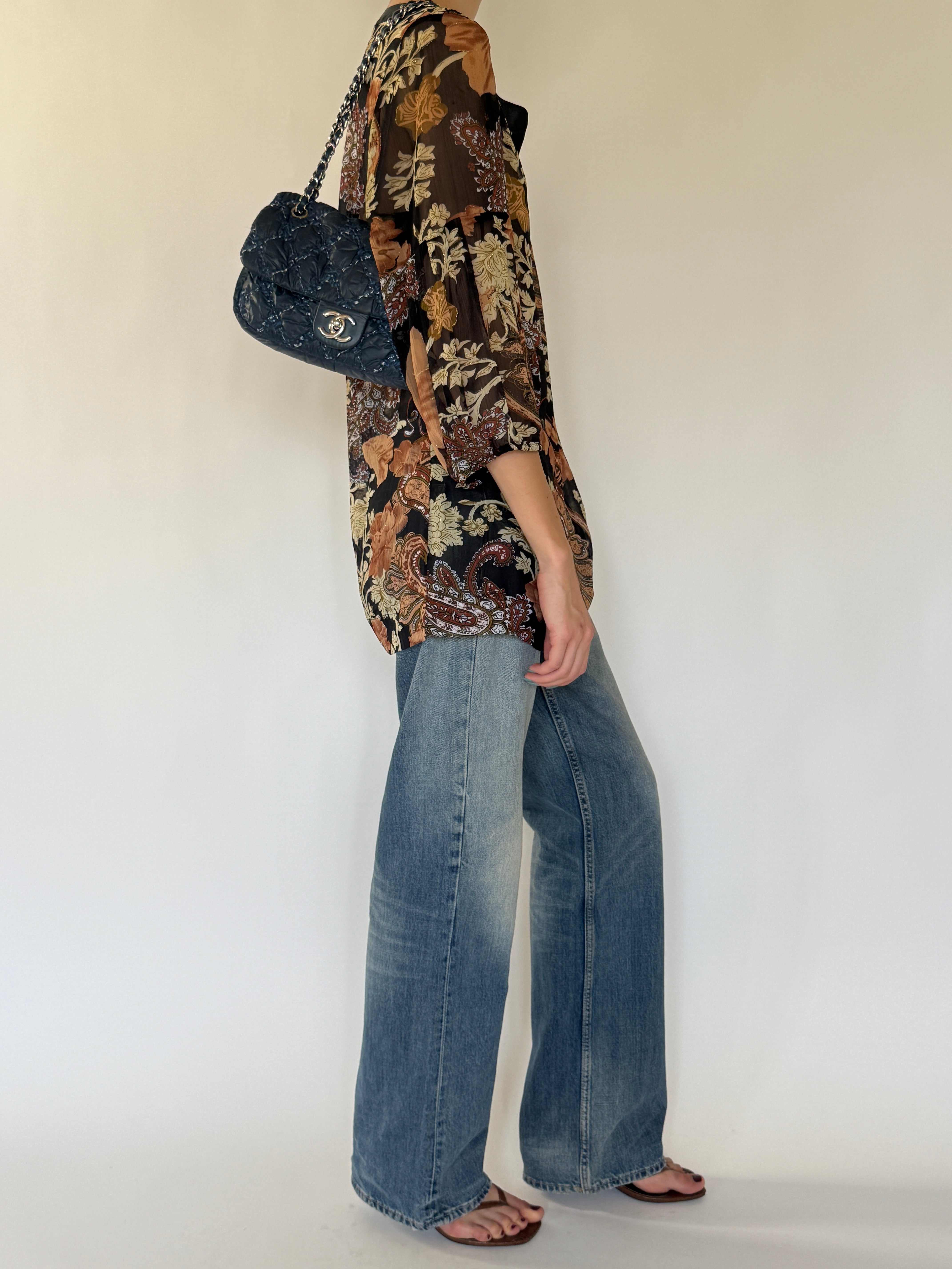 Vintage black floral paisley blouse side view