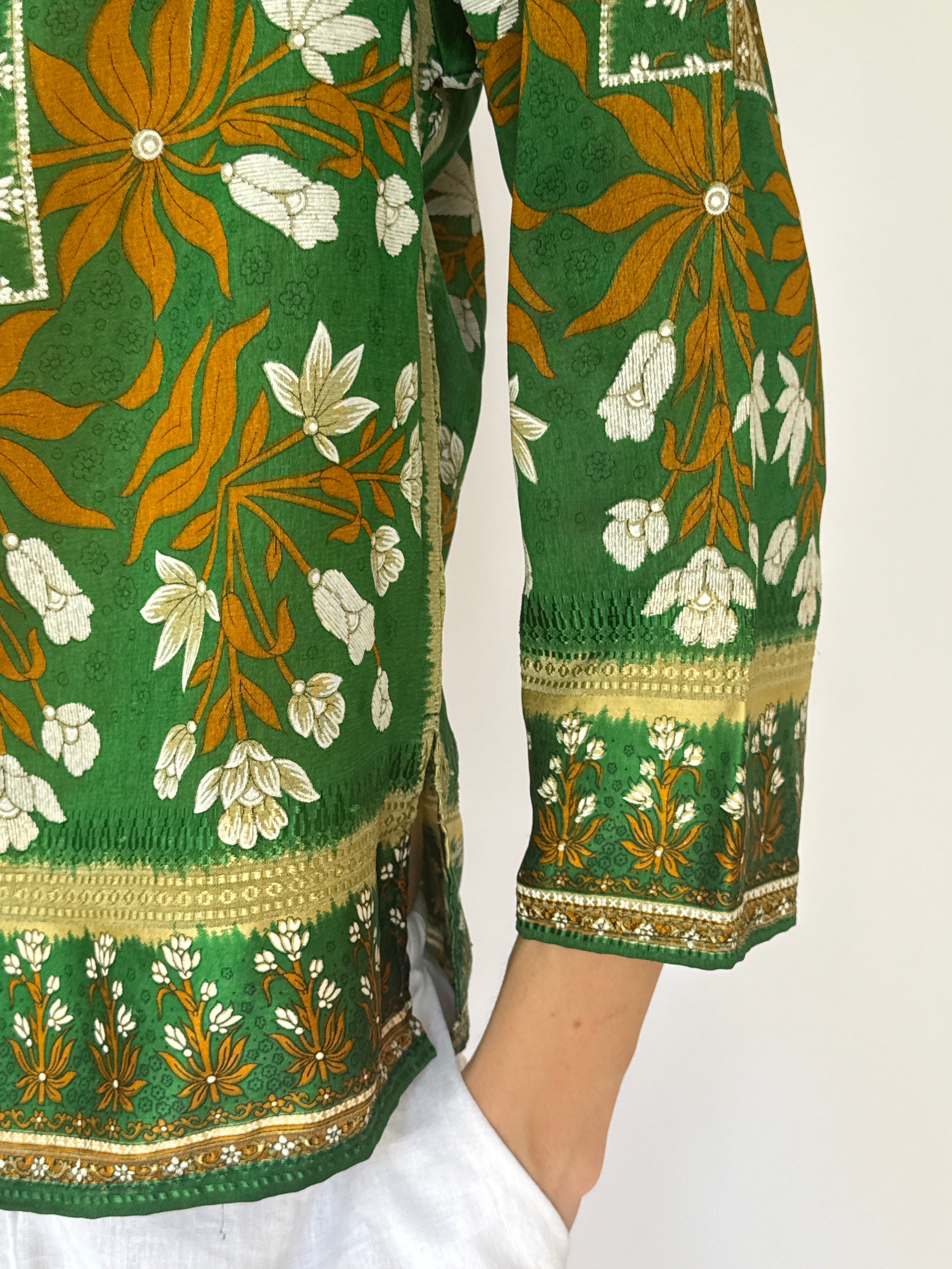 Vintage Patterned Top In Green 5835