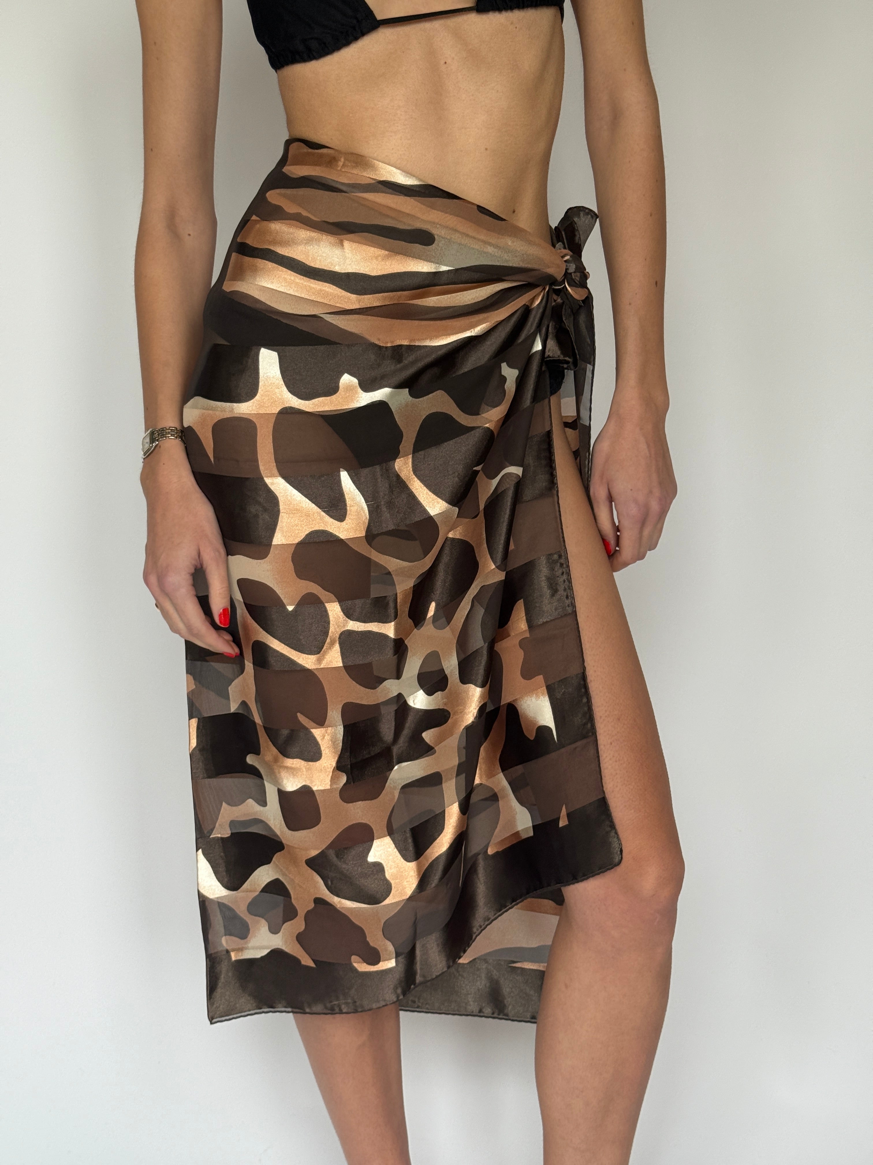 Vintage Animal Printed Sarong Scarf Brown 7089