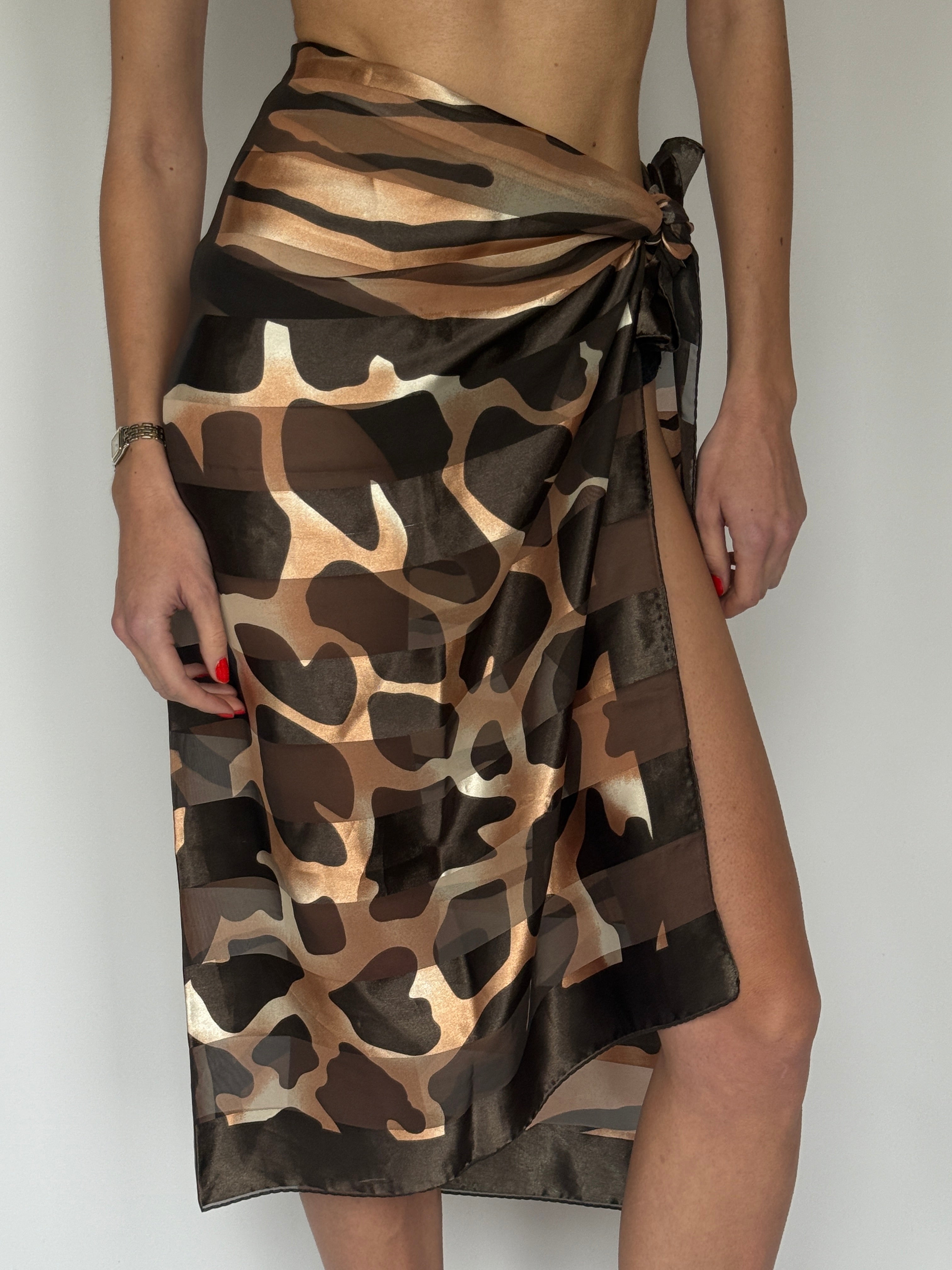 Vintage Animal Printed Sarong Scarf Brown 7089