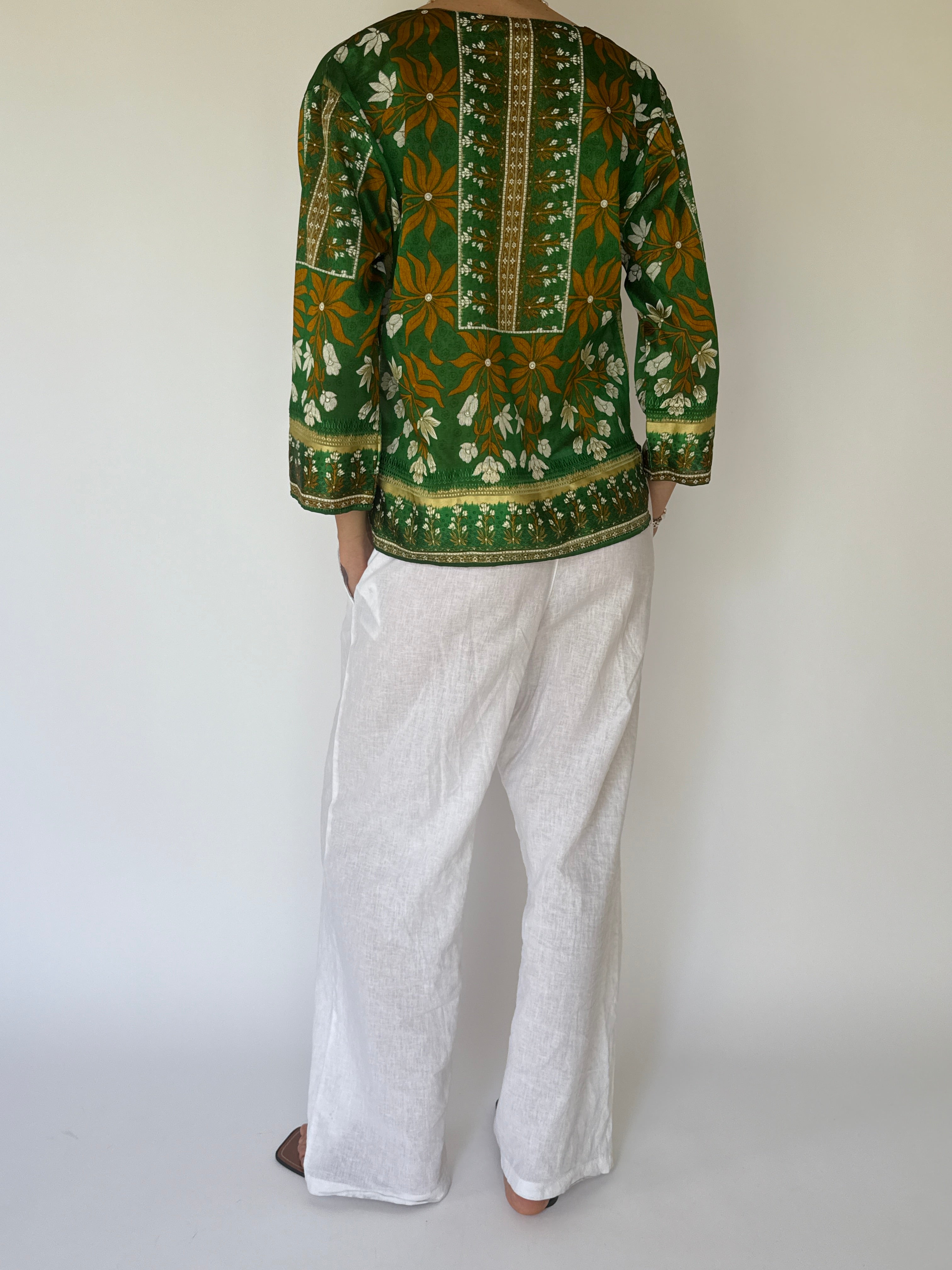 Vintage Patterned Top In Green 5835