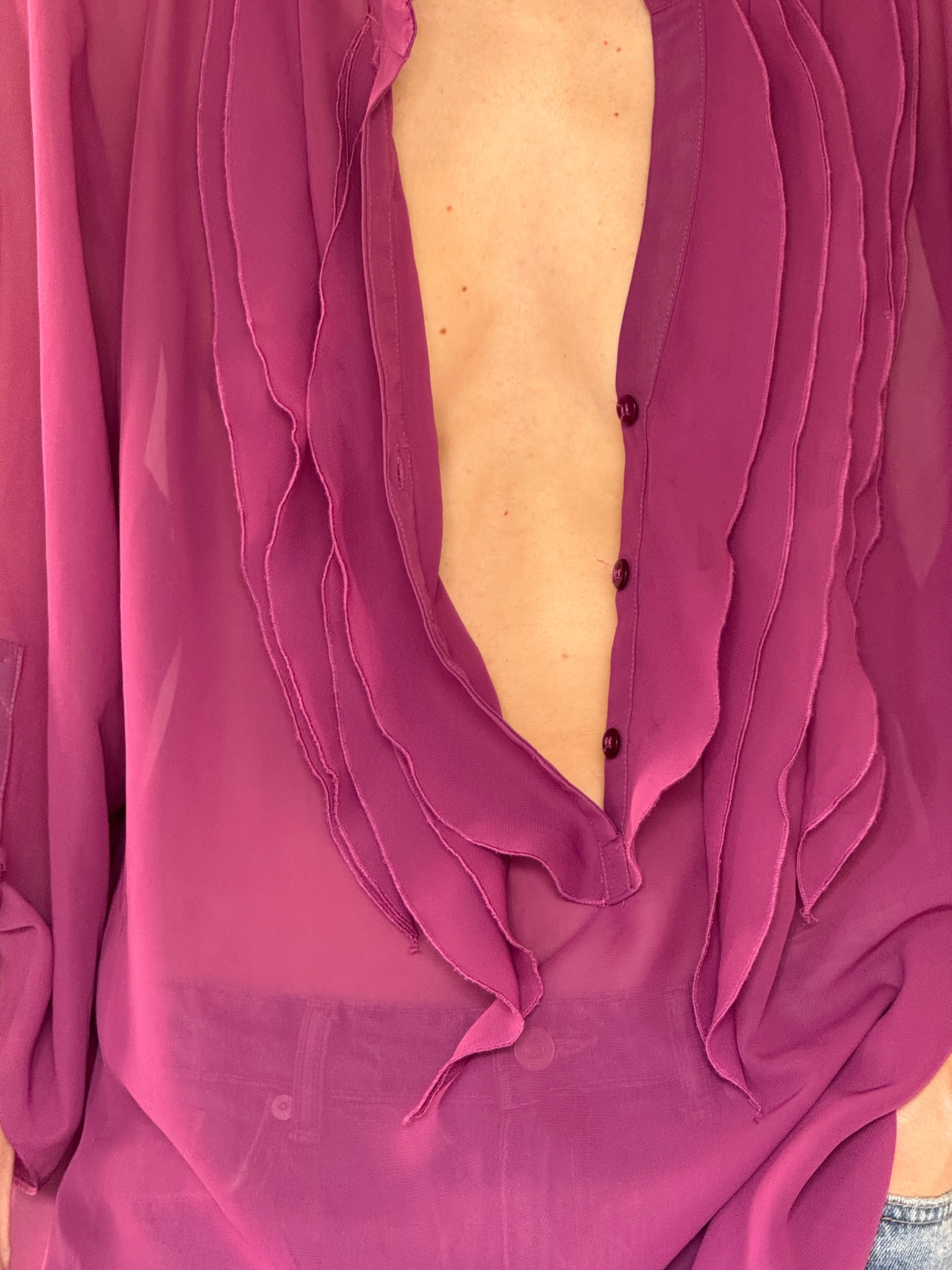 Vintage cascading ruffle neckline detail