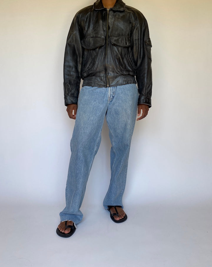 VINTAGE BLACK BOXY LEATHER JACKET 3693
