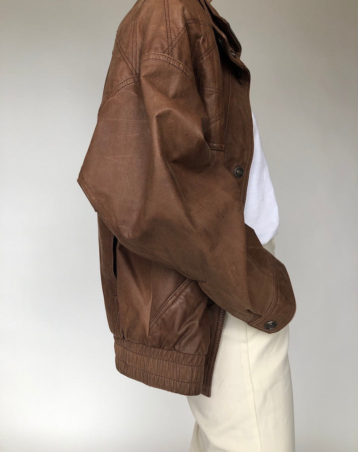 VINTAGE BROWN BOXY LEATHER JACKET 229
