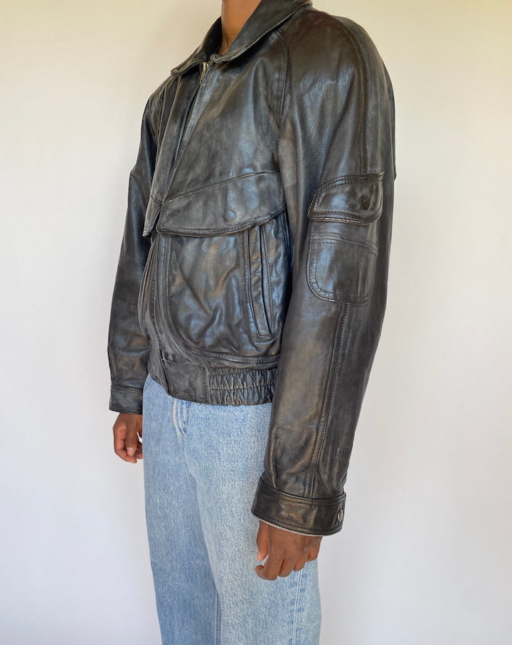 VINTAGE BLACK BOXY LEATHER JACKET 3693