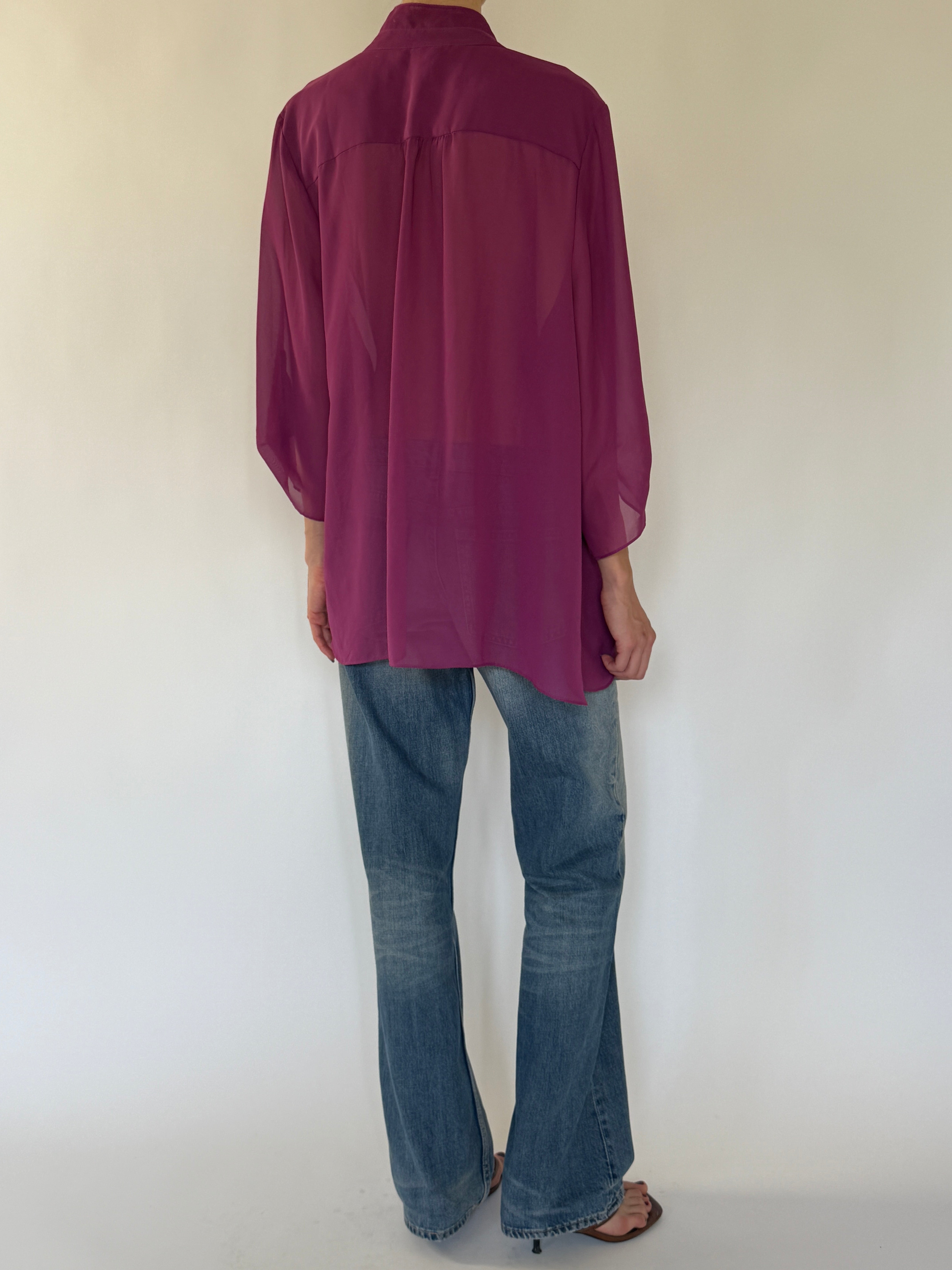 Vintage magenta ruffle blouse back view