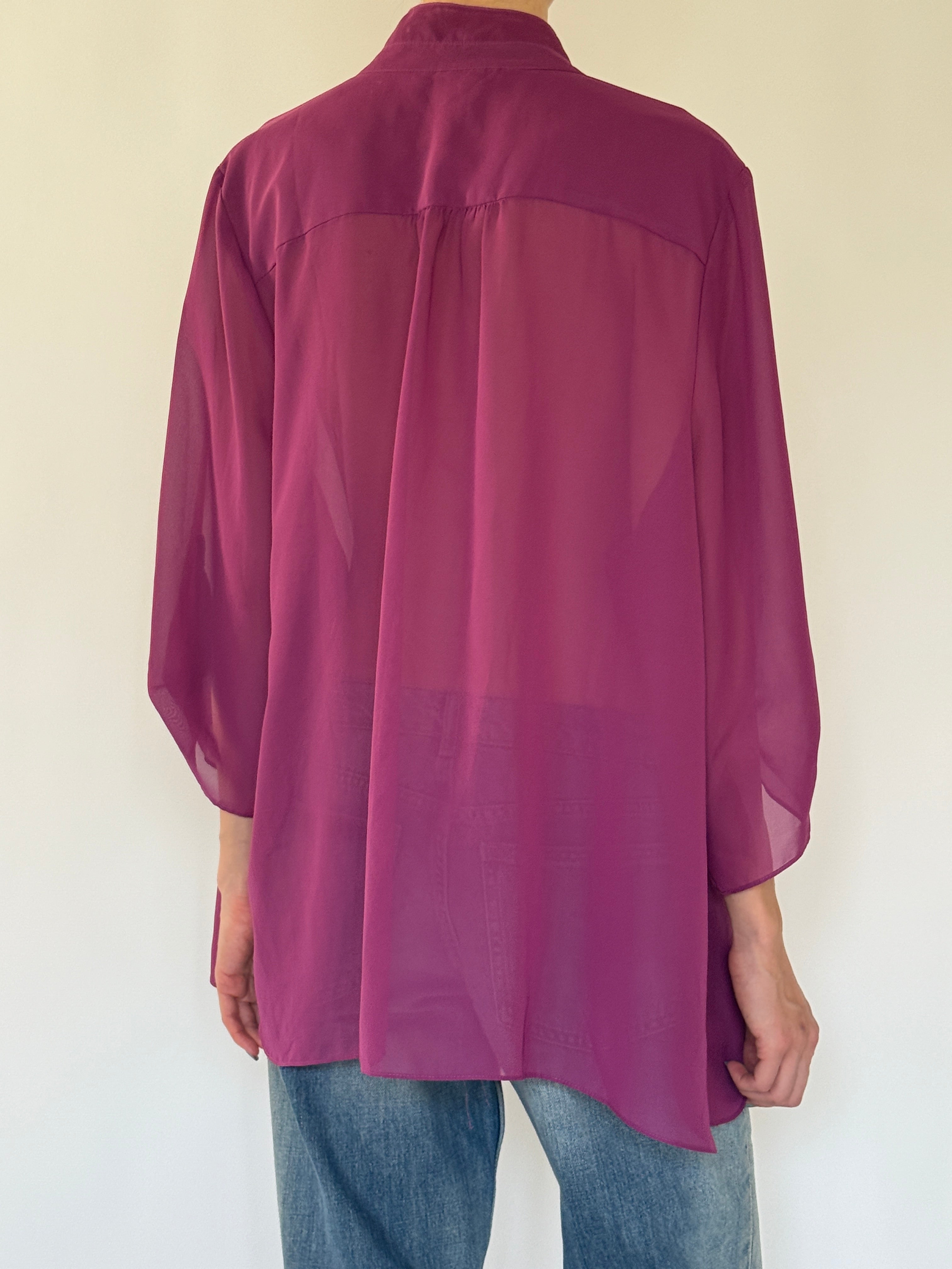 Vintage magenta ruffle blouse back view
