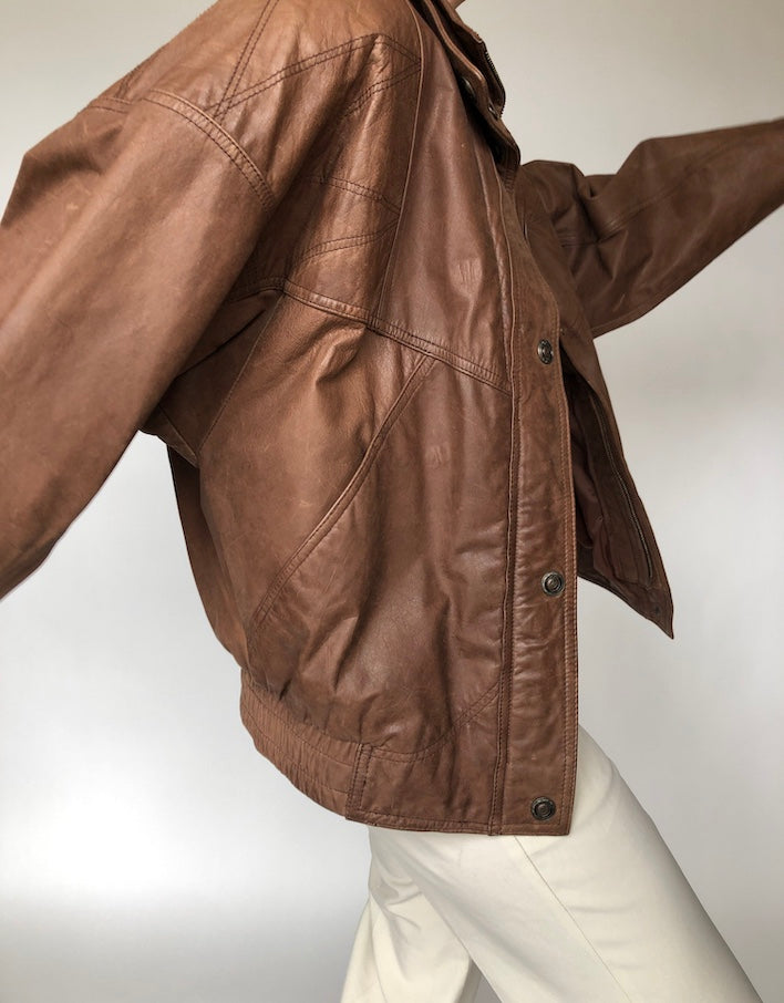 VINTAGE BROWN BOXY LEATHER JACKET 229