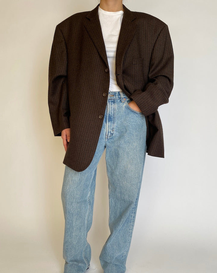 VINTAGE BROWN WOOL HOUNDSTOOTH BLAZER 4545