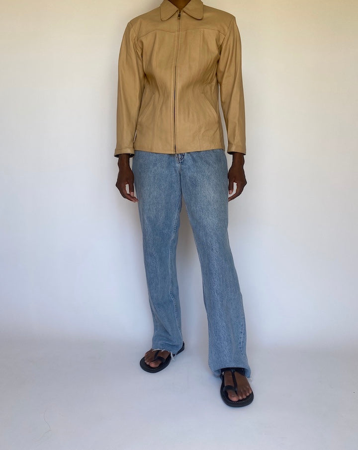 VINTAGE BEIGE LEATHER JACKET 3695