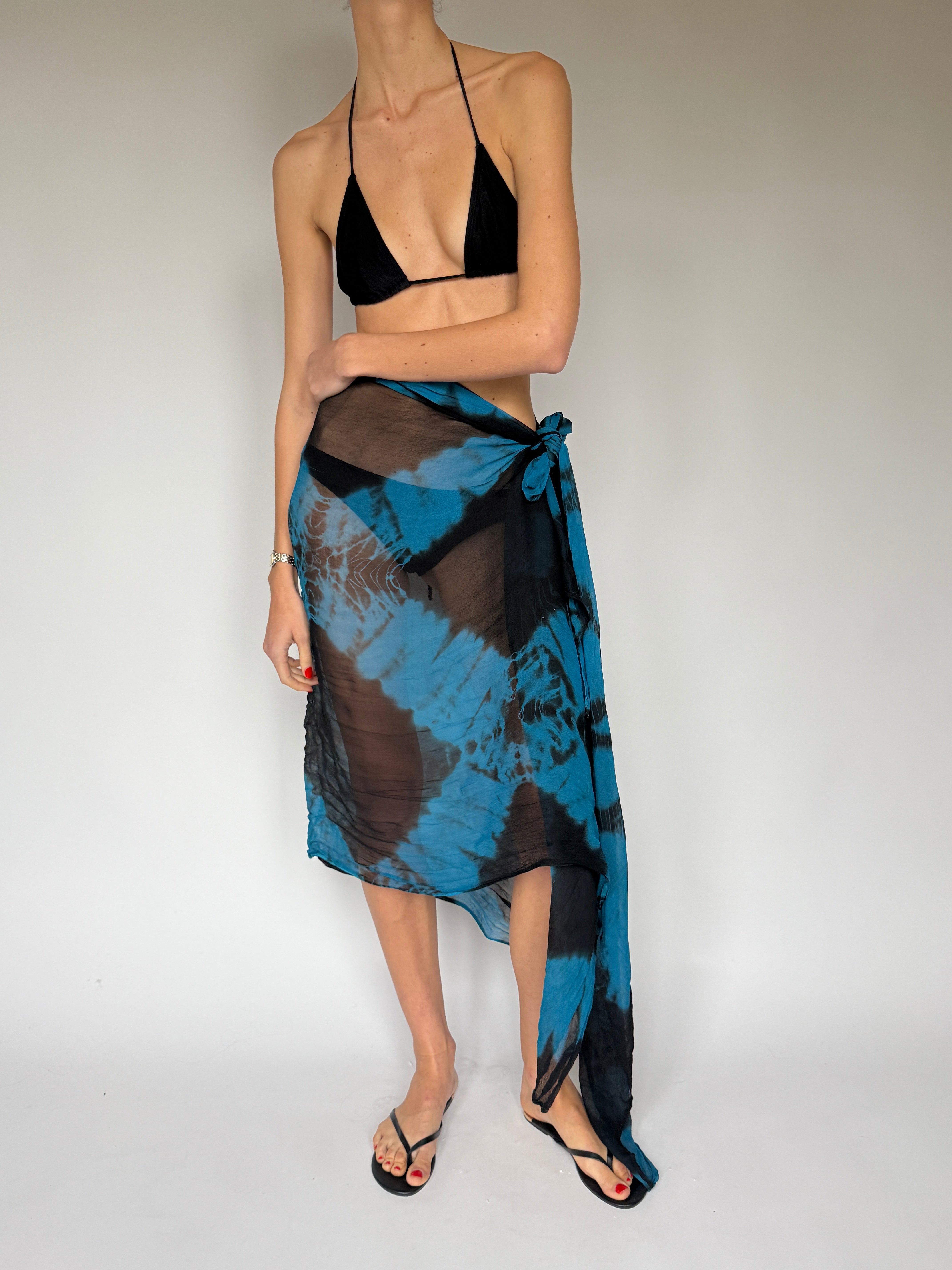 Vintage sheer blue black sarong