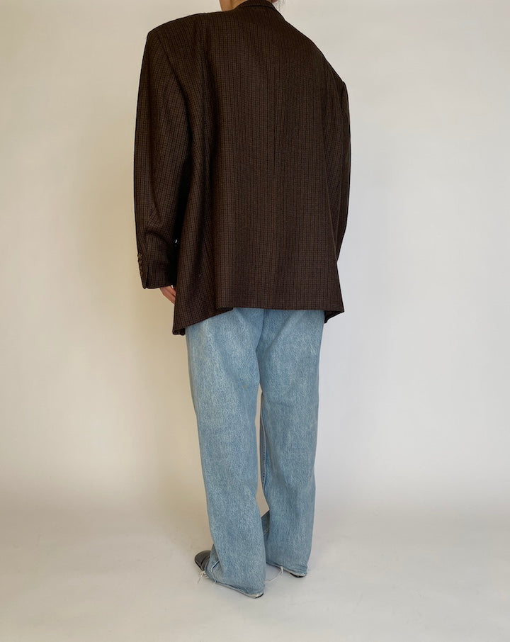 VINTAGE BROWN WOOL HOUNDSTOOTH BLAZER 4545
