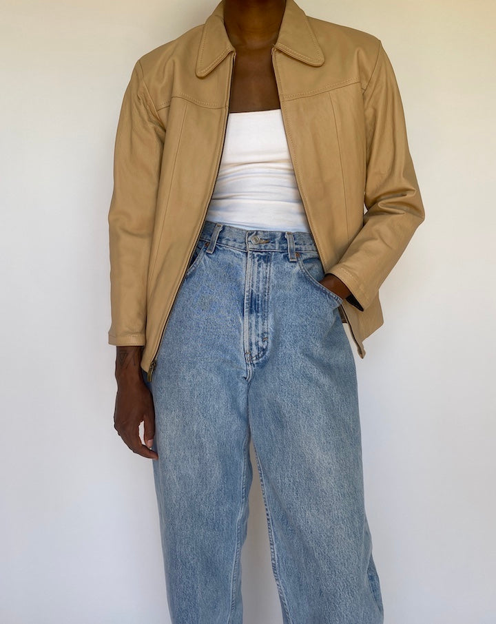 VINTAGE BEIGE LEATHER JACKET 3695
