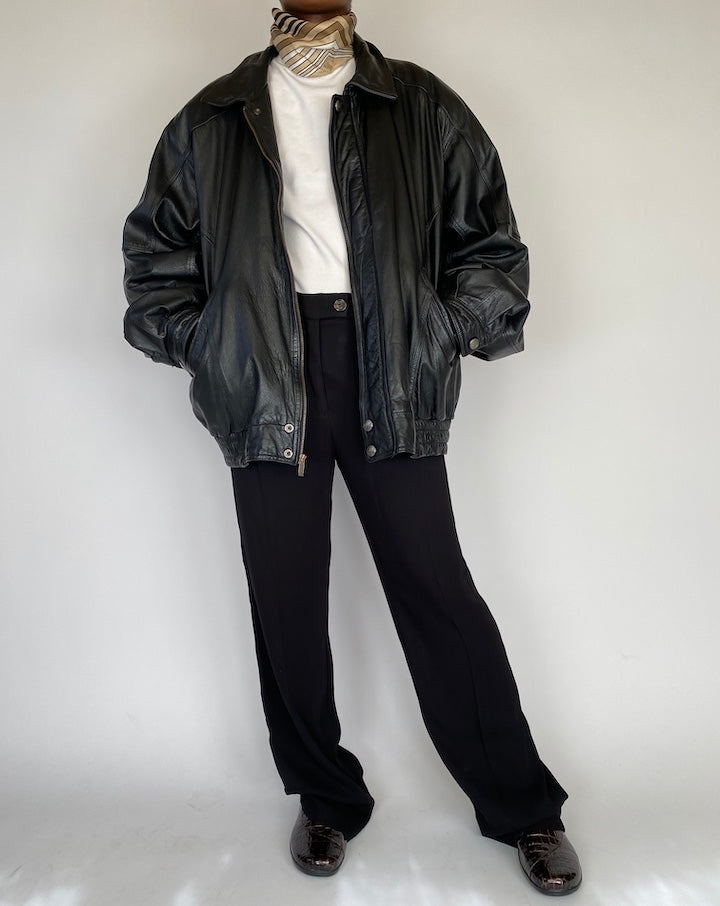 VINTAGE BLACK OVERSIZED LEATHER JACKET 2107