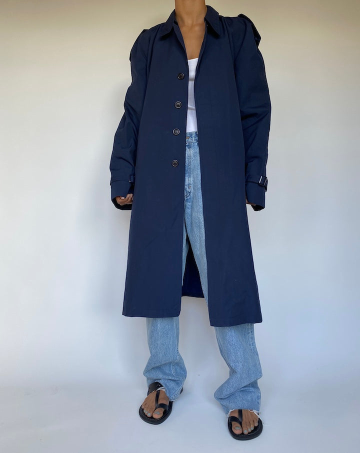 VINTAGE NAVY LONG OVERSIZED TRENCH COAT 1829
