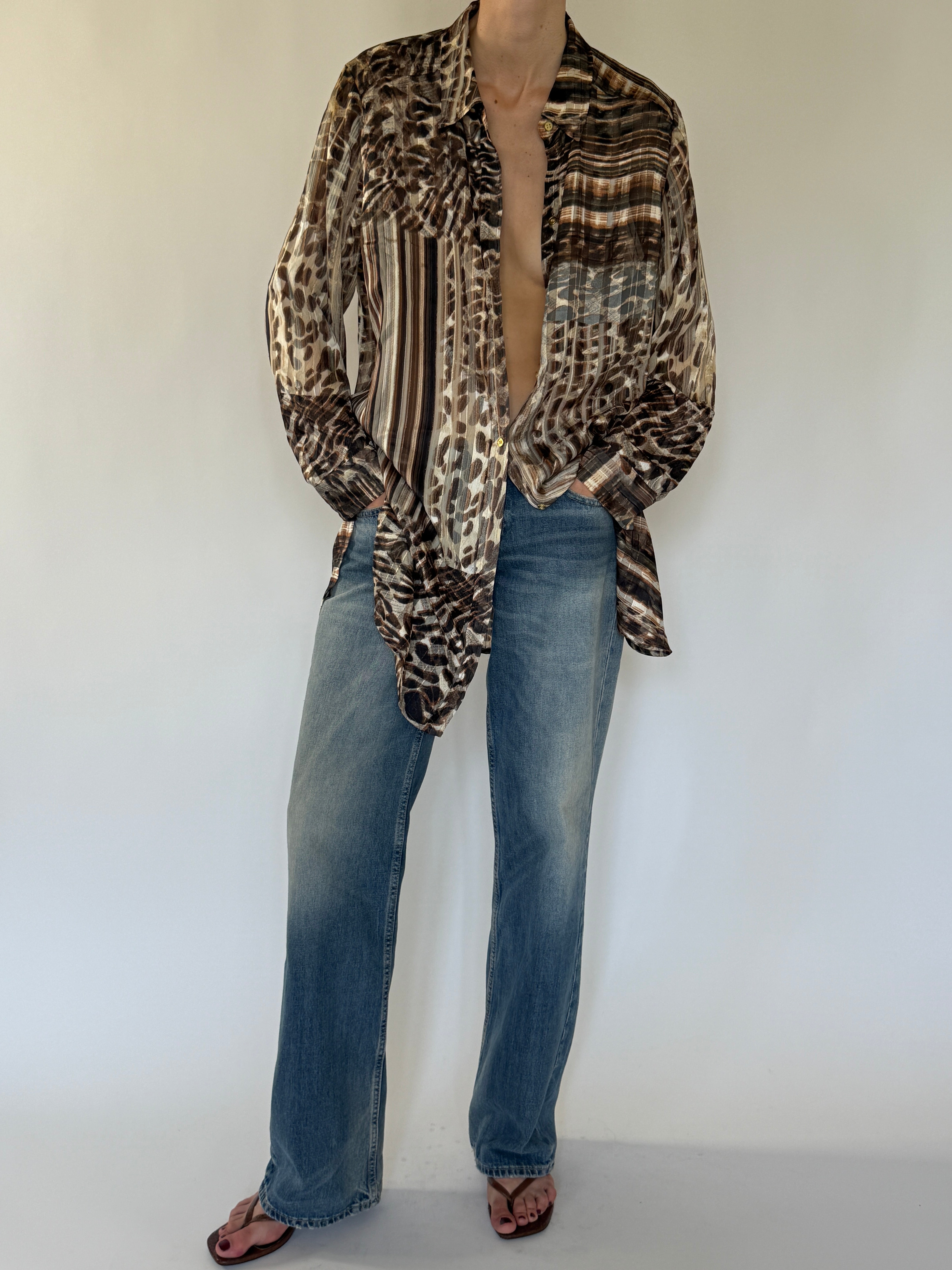 Vintage oversized animal print shirt front view