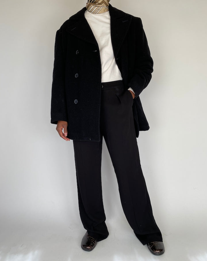 VINTAGE BLACK WOOL BLENDED COAT 2108