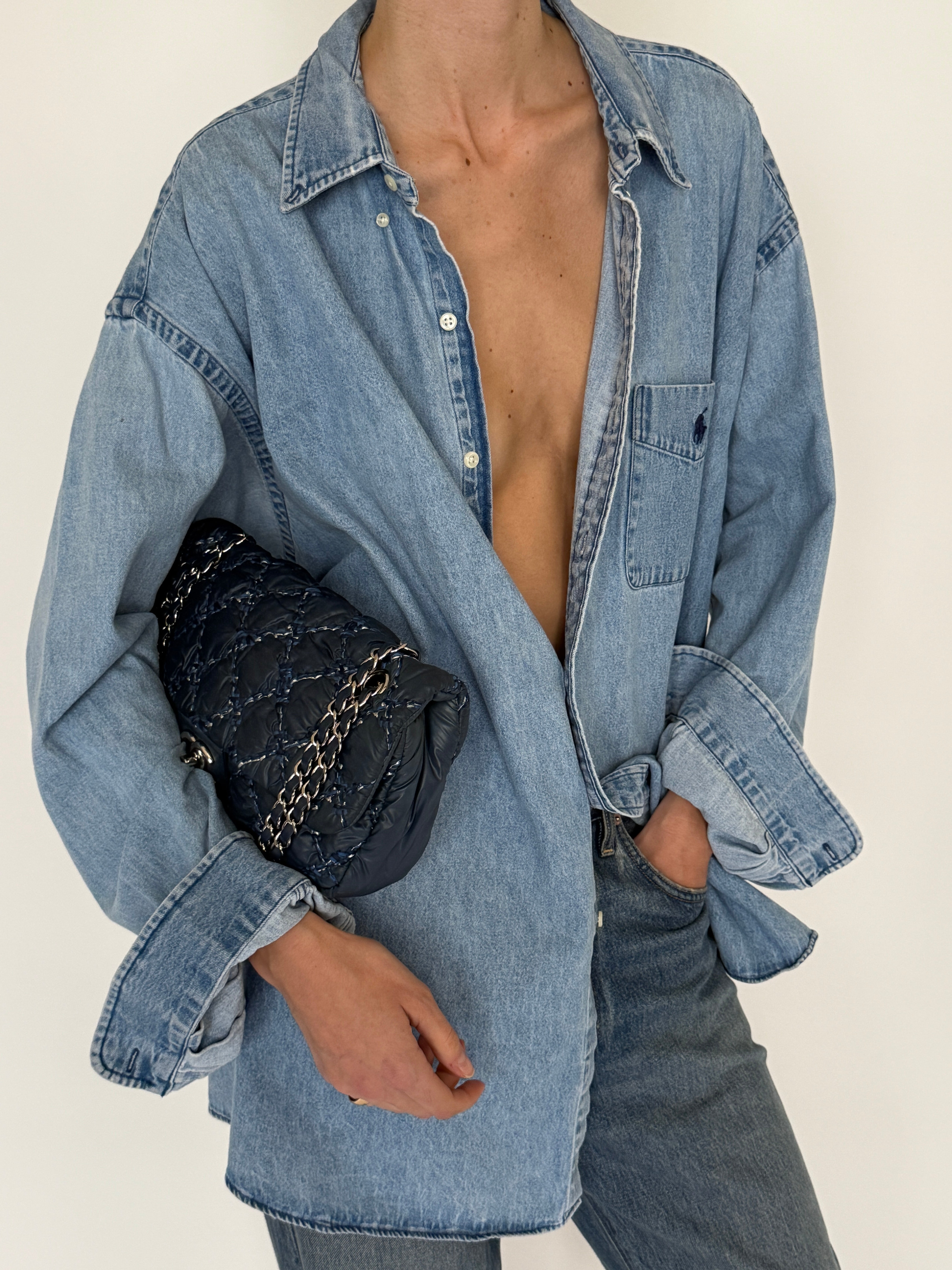 Vintage Ralph Lauren denim shirt oversized silhouette side view