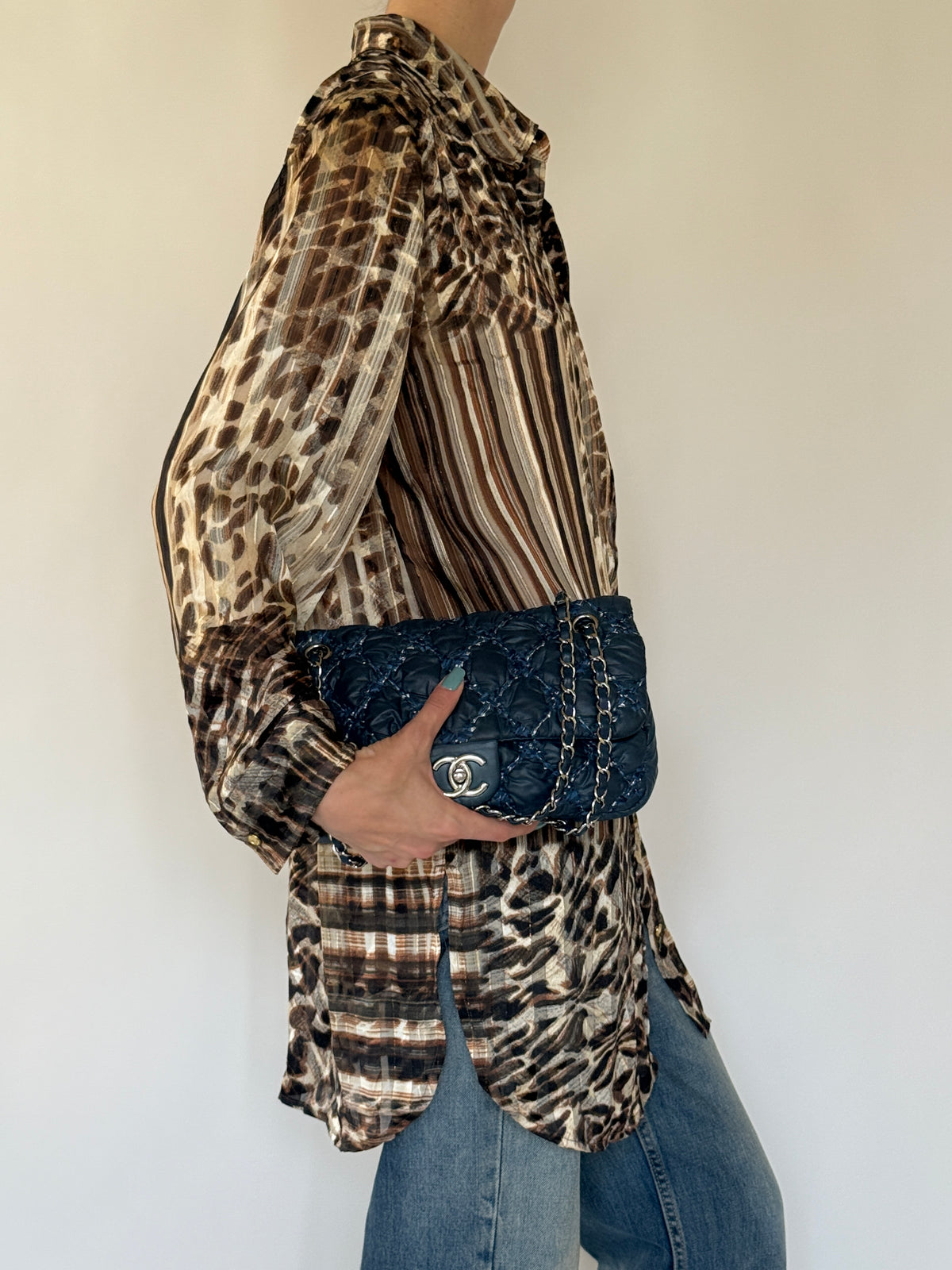 Vintage oversized mixed print shirt side view