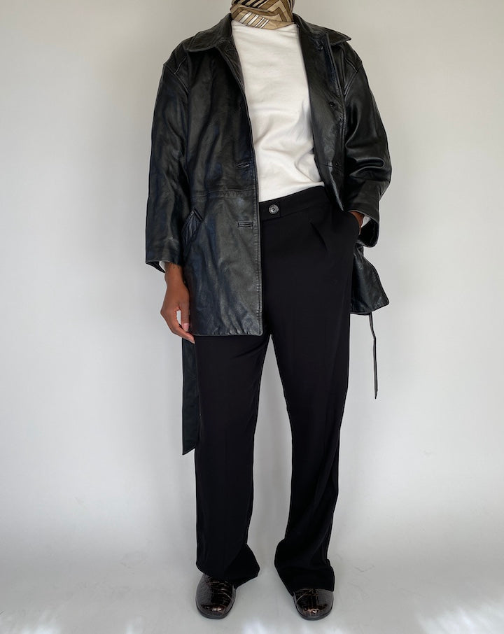 VINTAGE BLACK SHORT LEATHER TRENCH ACKET 2109