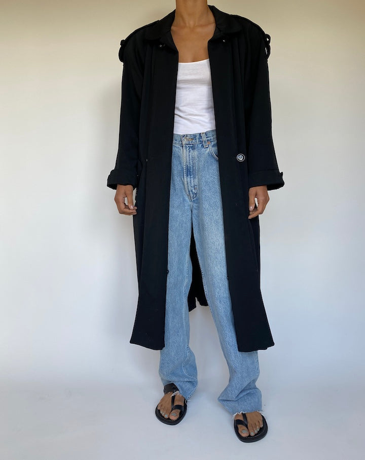 VINTAGE BLACK LONG TRENCH COAT 2439