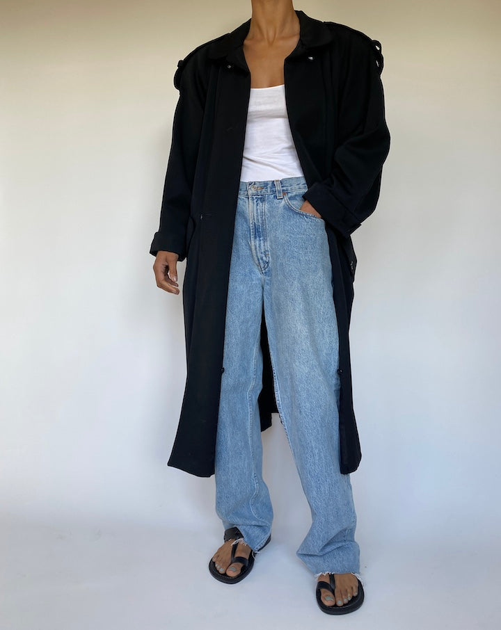VINTAGE BLACK LONG TRENCH COAT 2439
