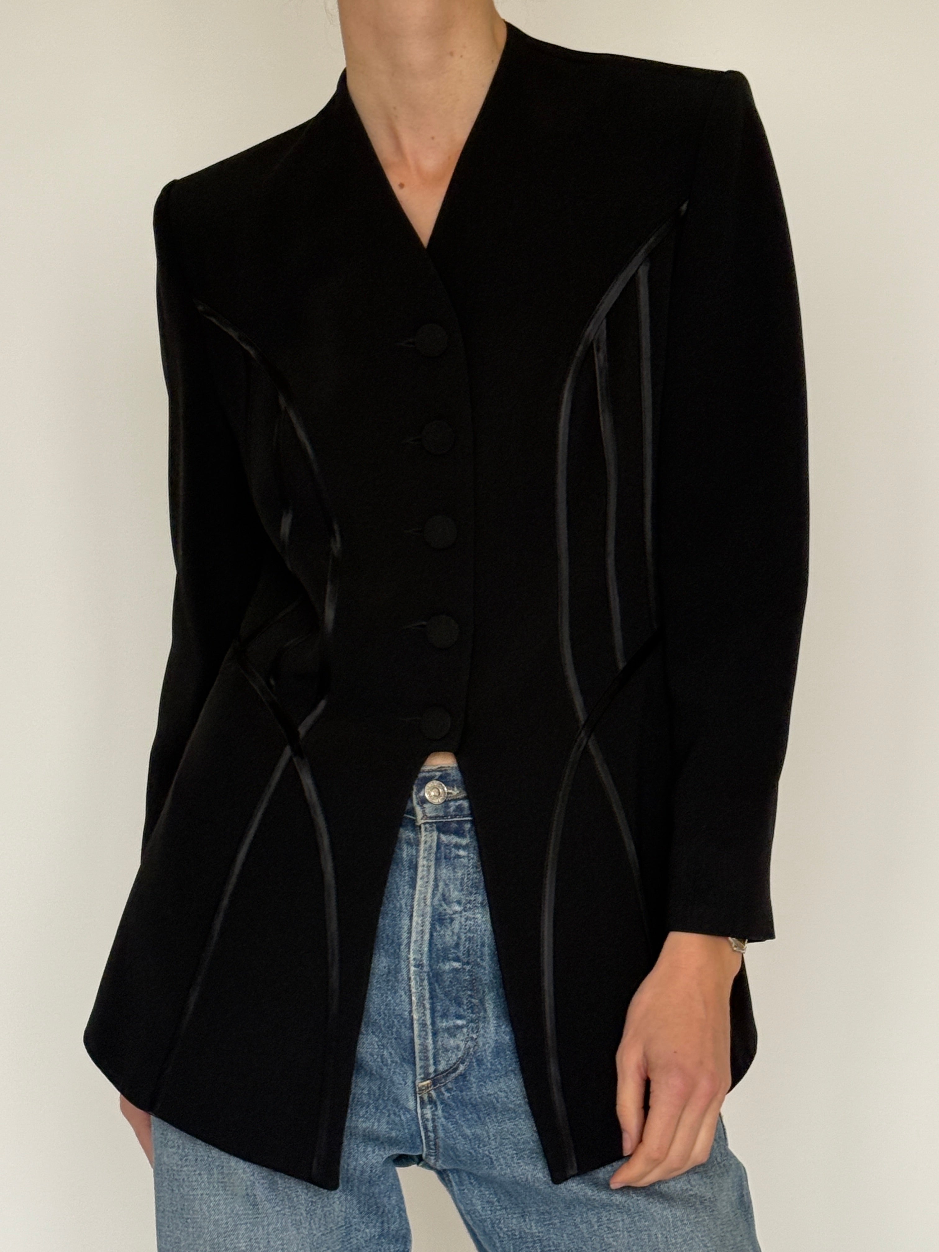 Vintage black blazer made in Paris button detail