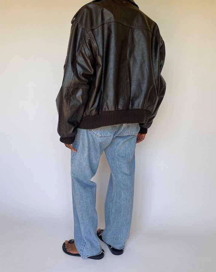 VINTAGE OVERSIZED BOXY BROWN LEATHER JACKET 3701