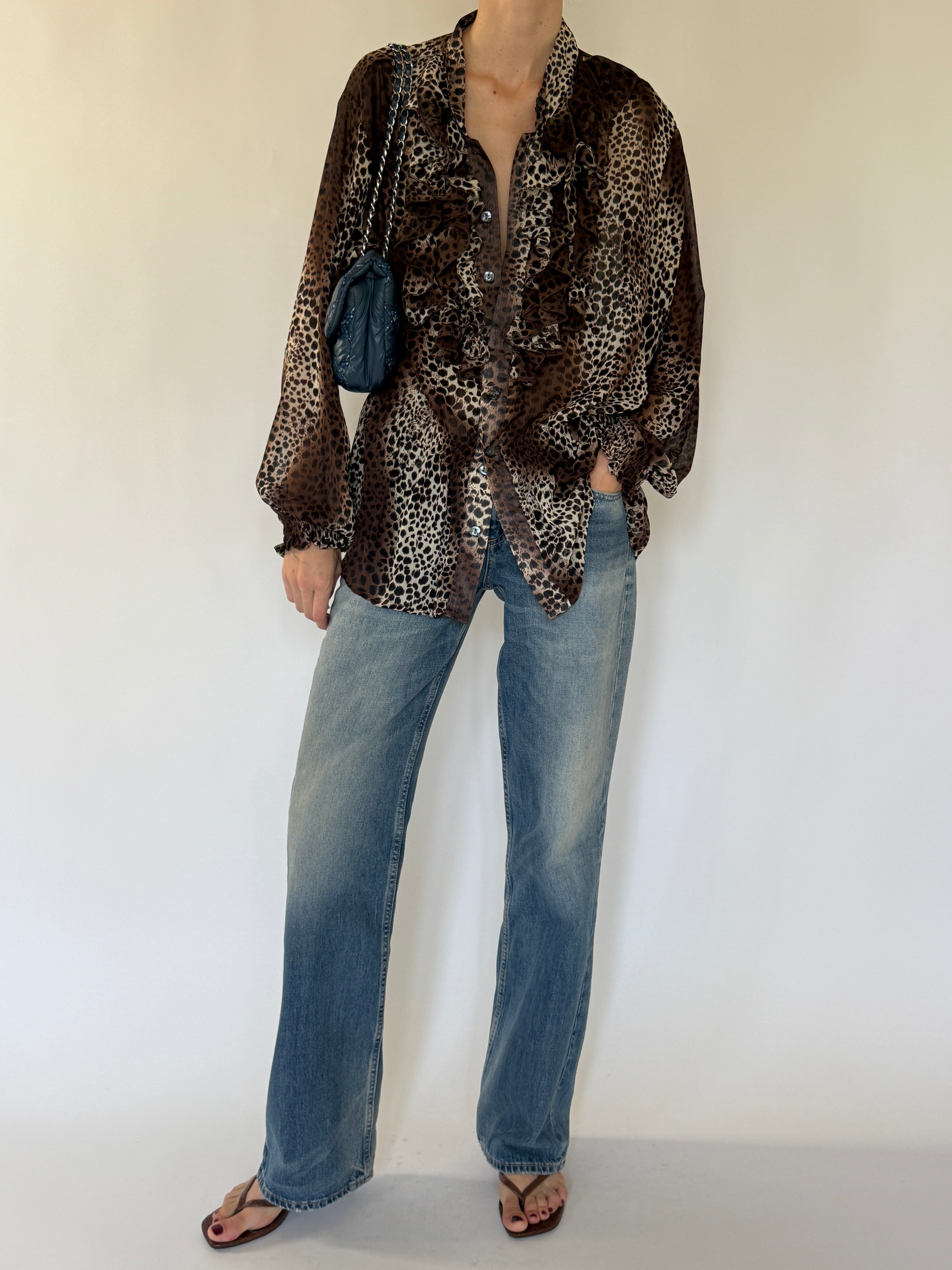 Vintage animal print blouse angled view