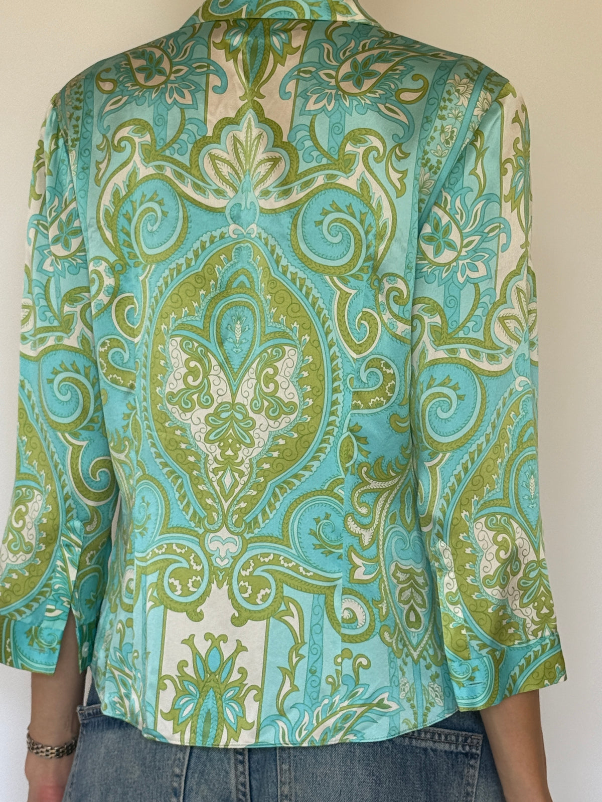 Vintage Silk Paisley Shirt Aqua Green 7930