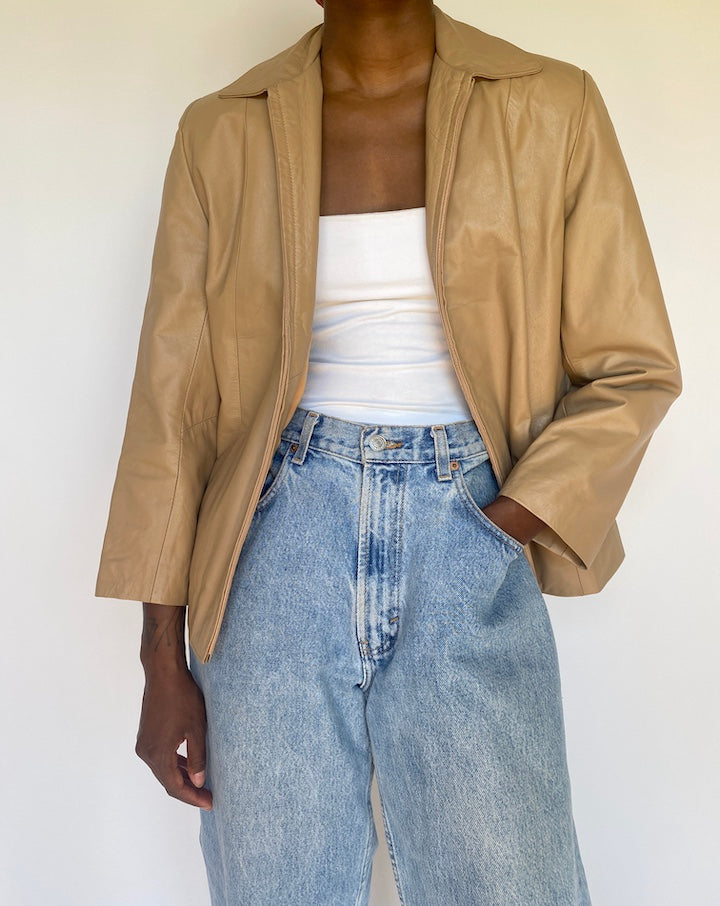 VINTAGE BEIGE LEATHER JACKET 3702