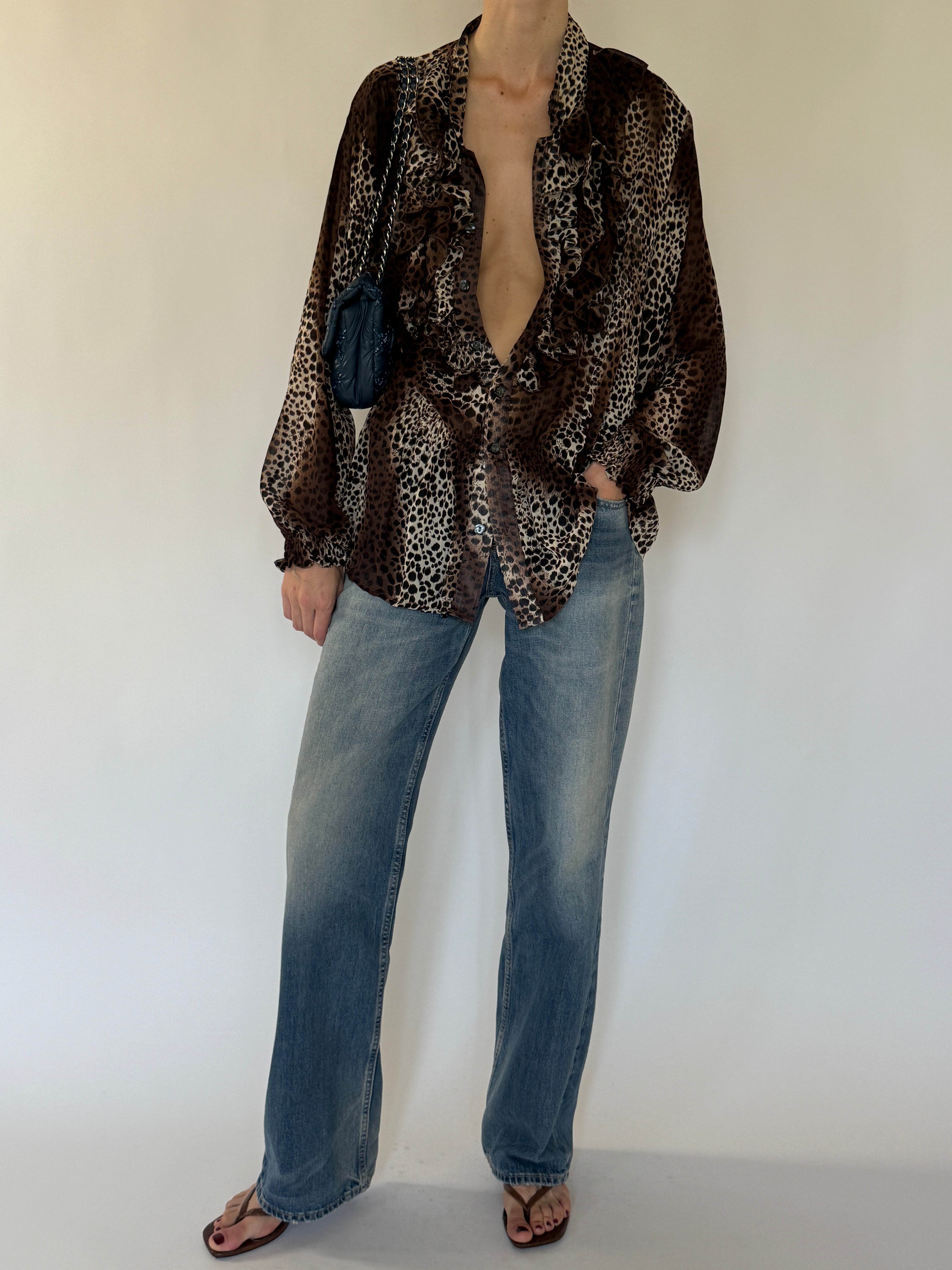 Vintage animal print blouse front view