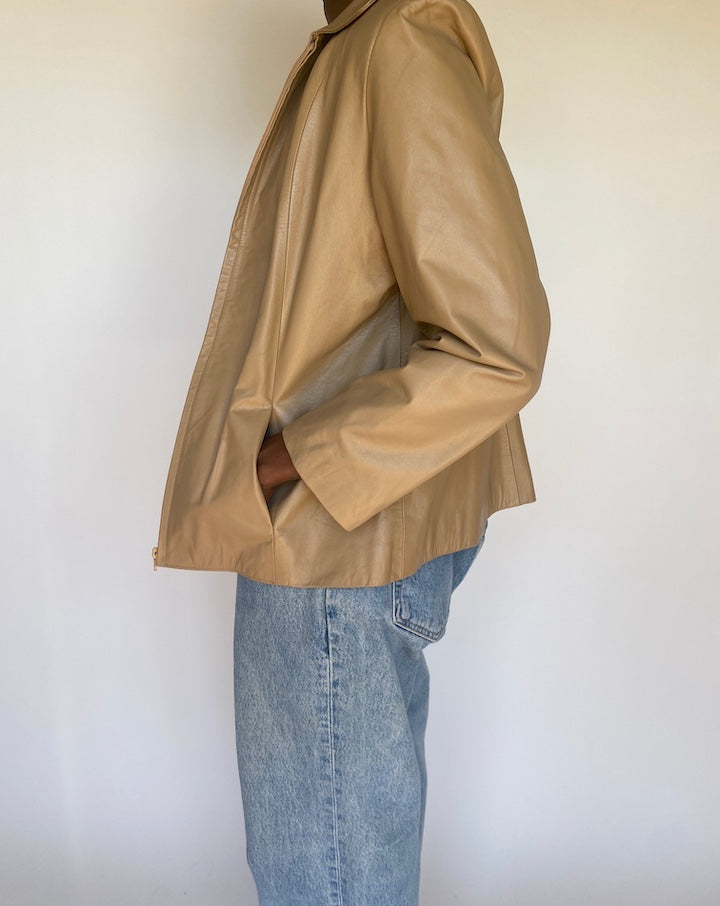 VINTAGE BEIGE LEATHER JACKET 3702
