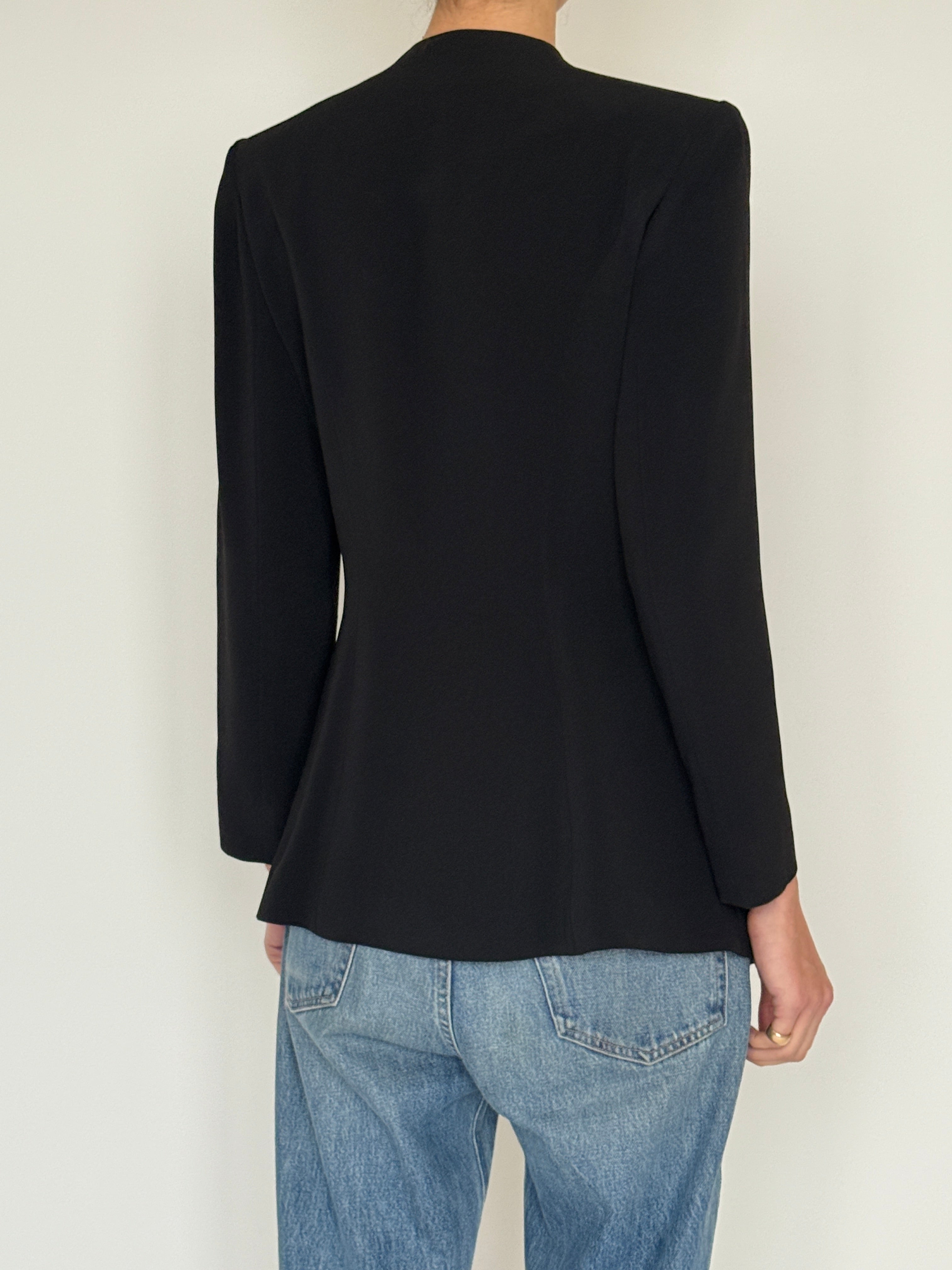 Vintage black sculptural blazer made in Paris back view