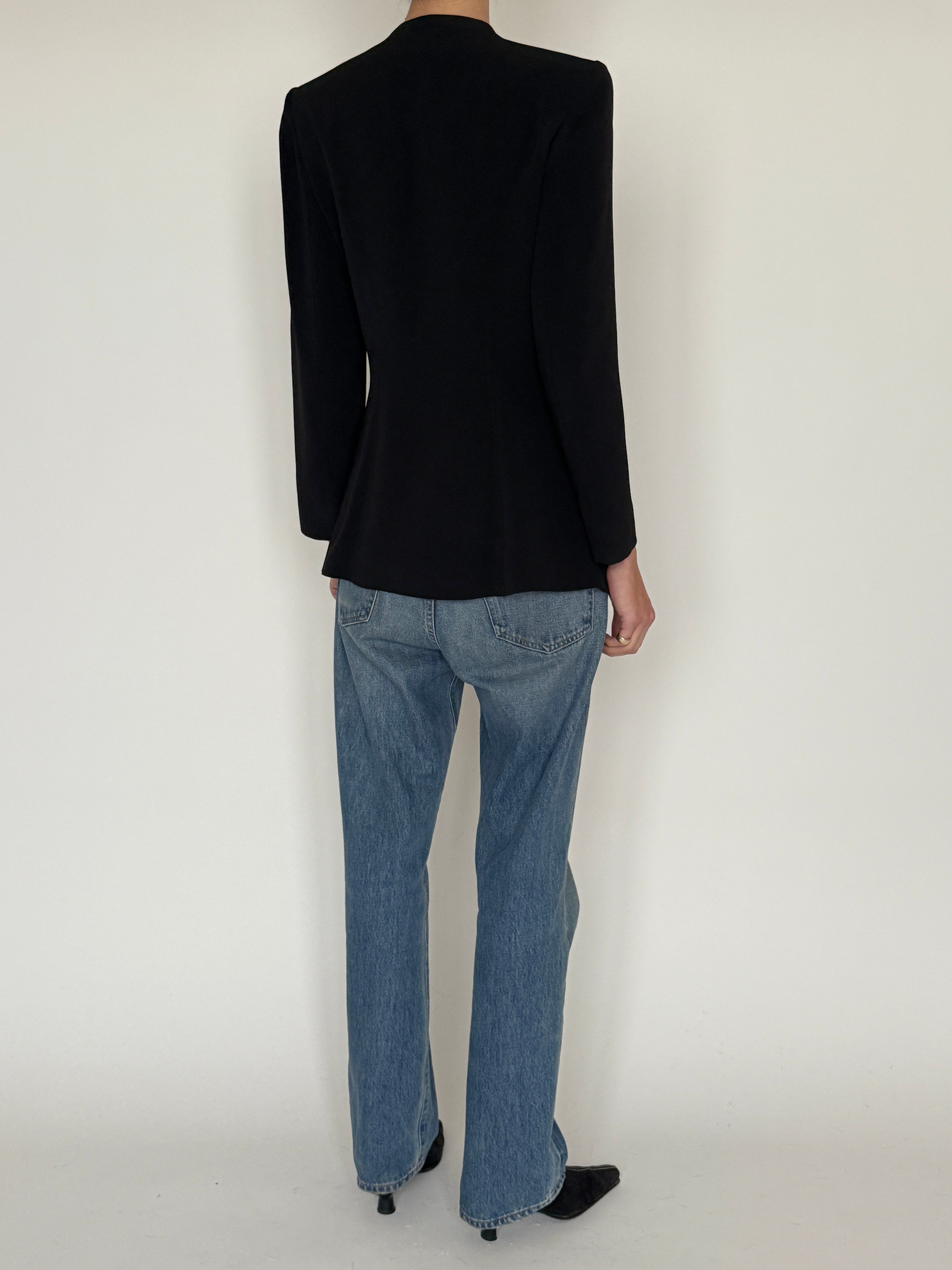 Vintage black sculptural blazer made in Paris back view