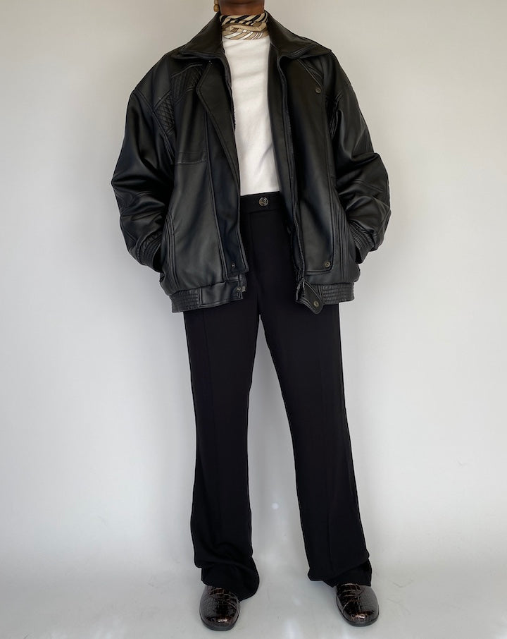 VINTAGE OVERSIZED FAUX LEATHER JACKET IN BLACK 2112
