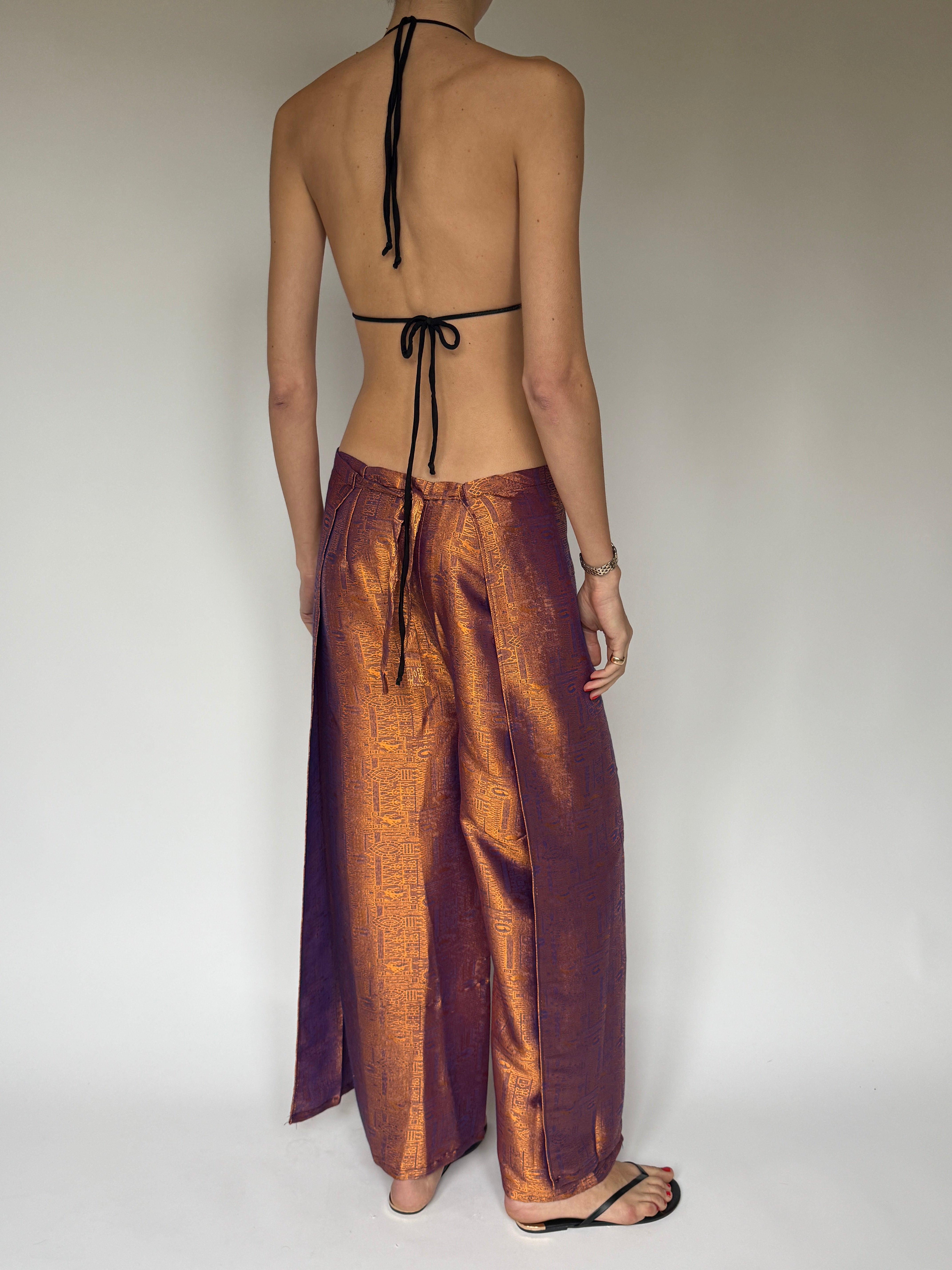 High waist metallic patterned wide leg pants back view