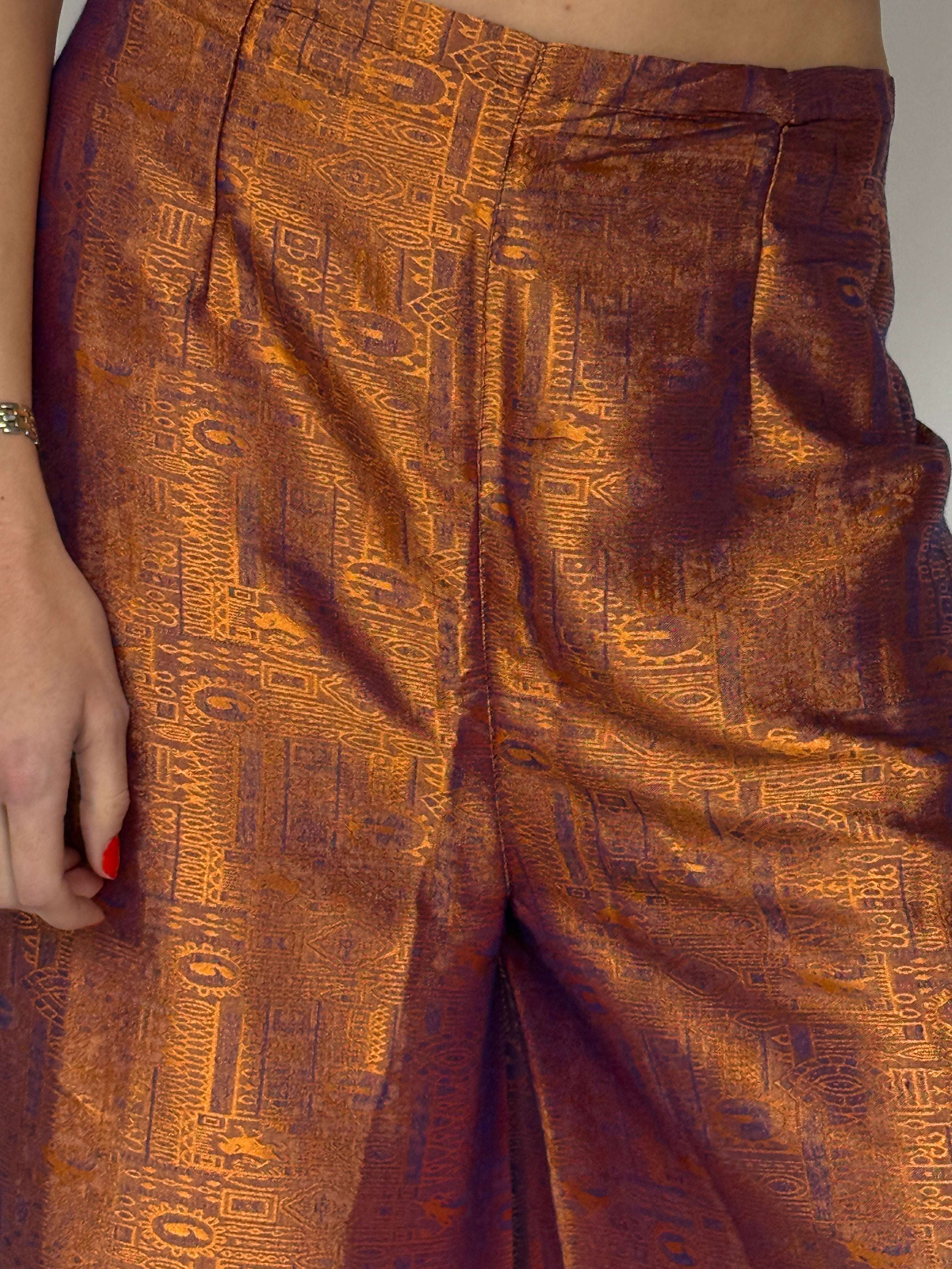 Copper and purple metallic jacquard vintage trousers