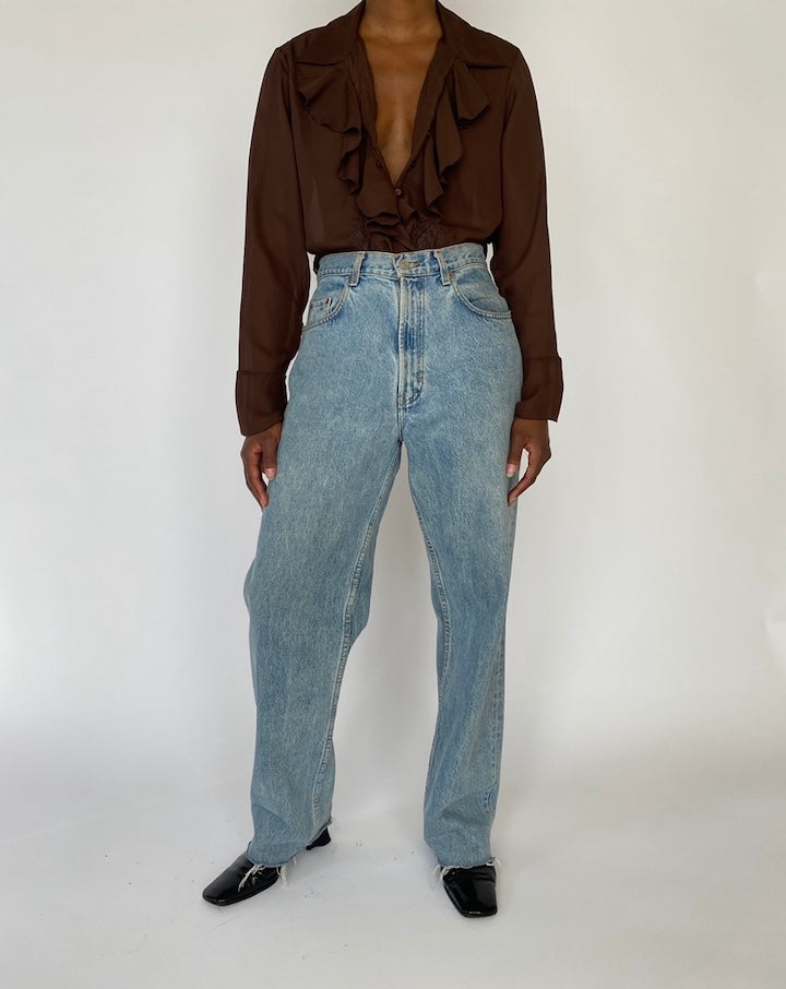 VINTAGE BROWN RUFFLED BLOUSE 4235