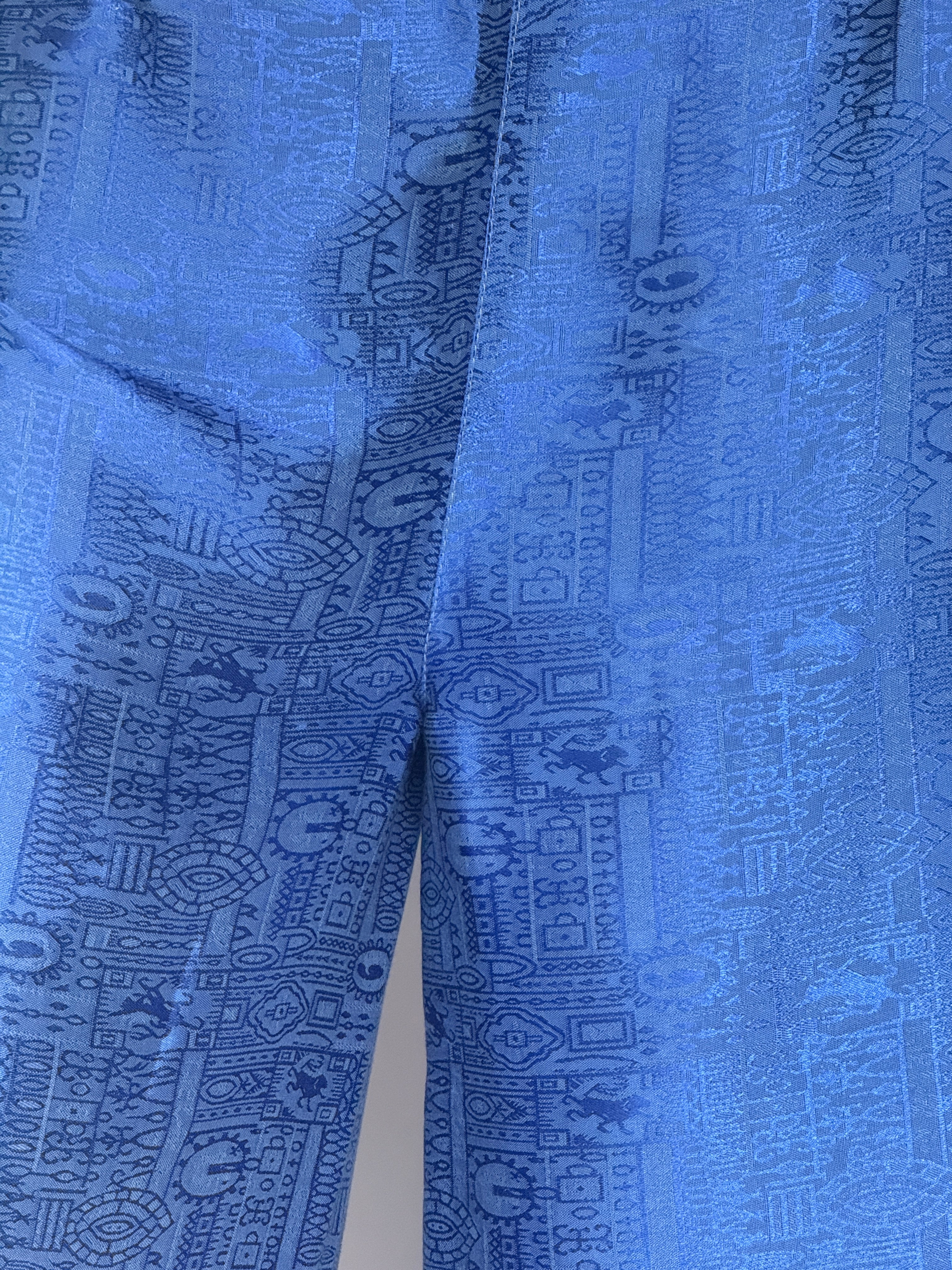 Vintage wide-leg jacquard pants with straight silhouette blue