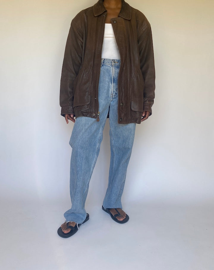 VINTAGE OVERSIZED BROWN LEATHER JACKET 3706