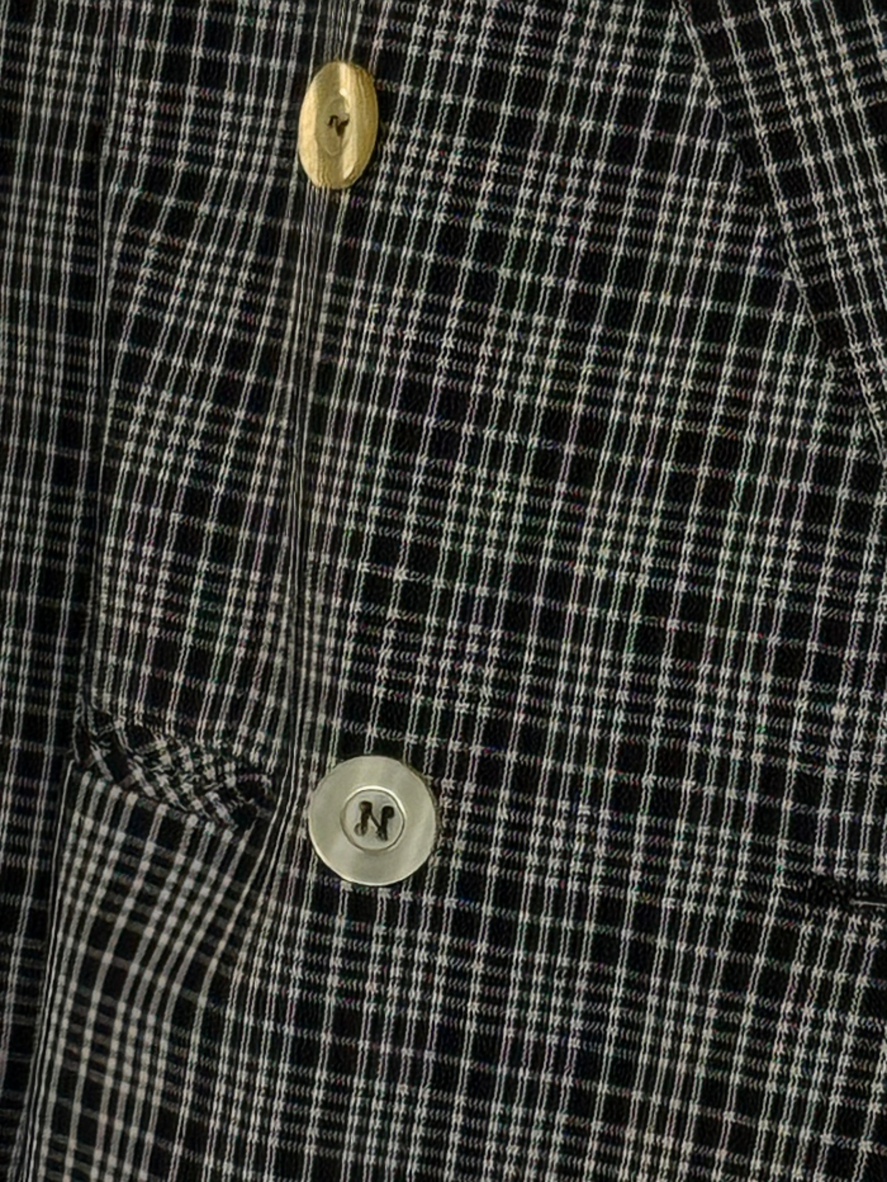 Vintage Double-Breasted Plaid Blazer Black Ivory 7556